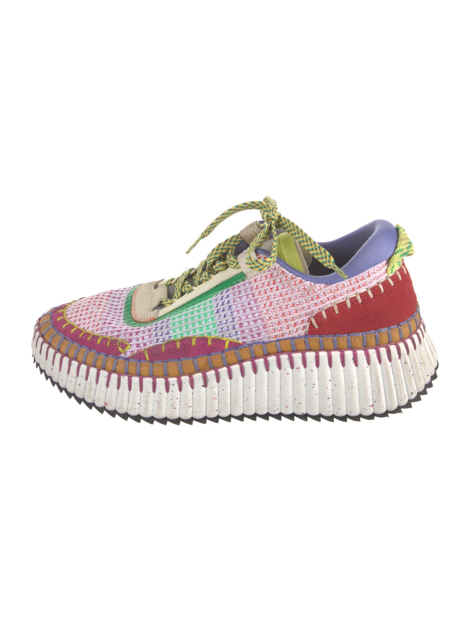 Chloé Plaid Print Whipstitch Trim Sneakers