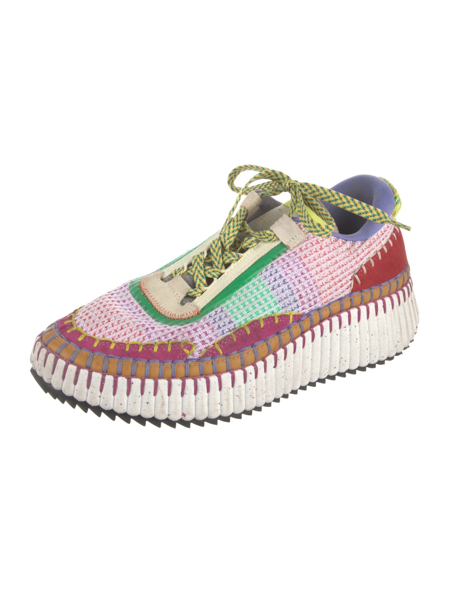 Chloé Plaid Print Whipstitch Trim Sneakers