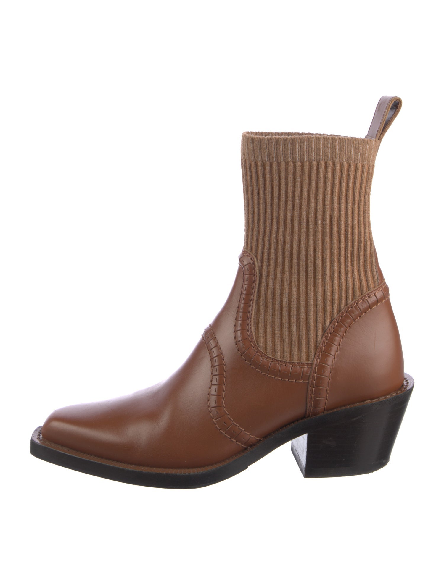 Chloé Leather Colorblock Pattern Western Boots