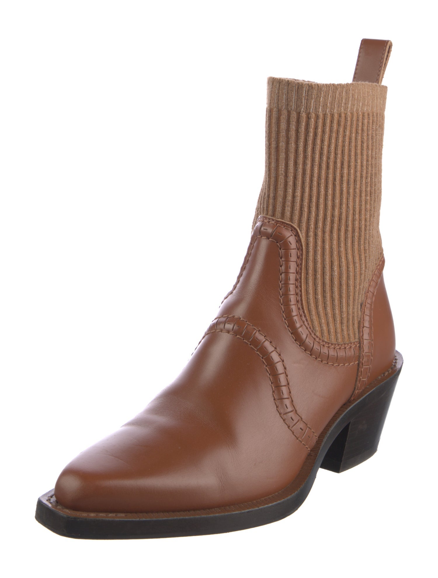 Chloé Leather Colorblock Pattern Western Boots