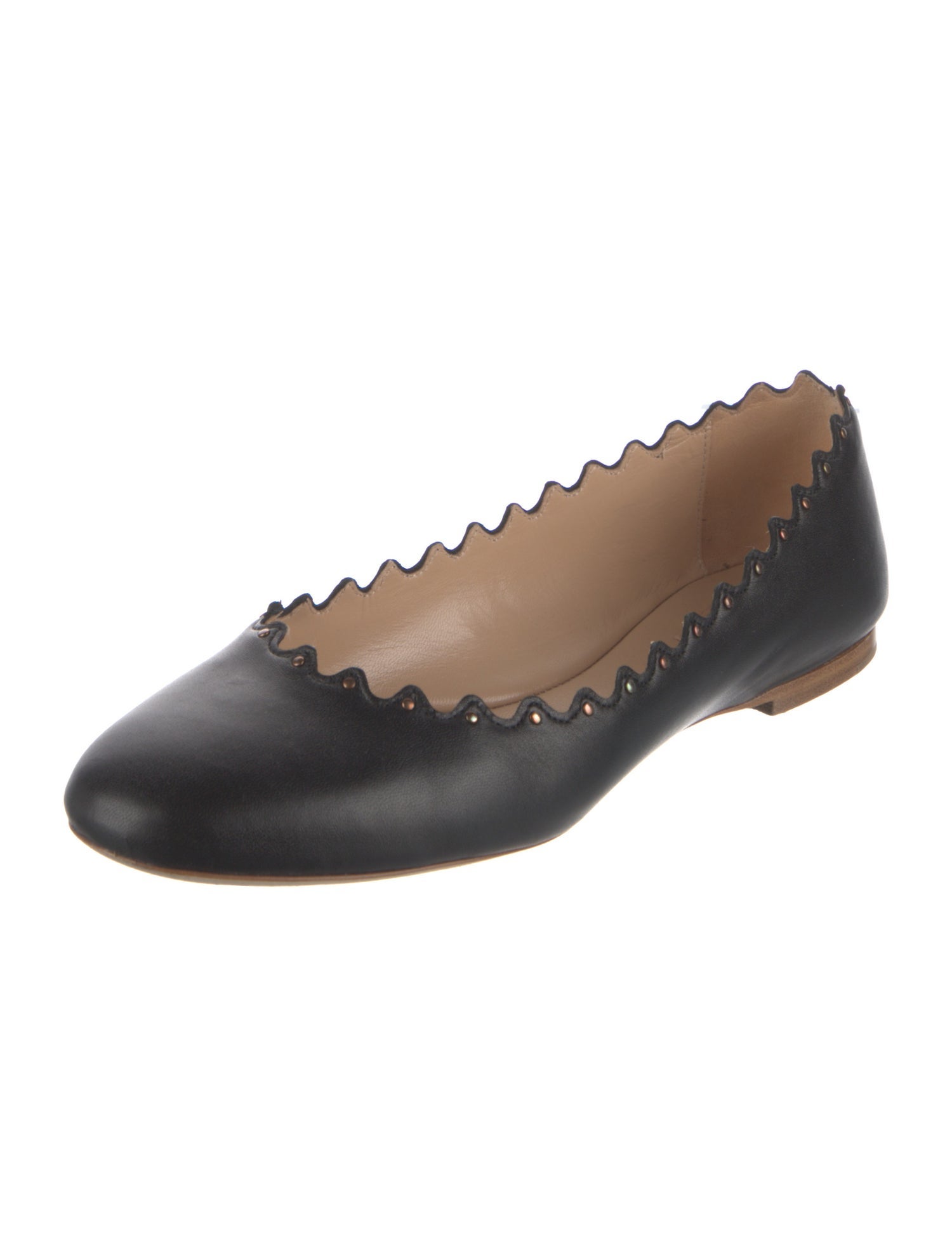 Chloé Leather Scalloped Accent Ballet Flats