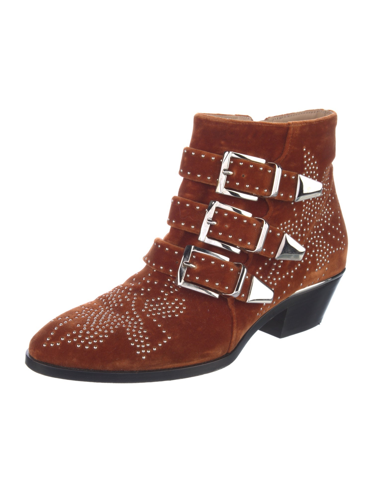 Chloé Suede Studded Accents Lace-Up Boots