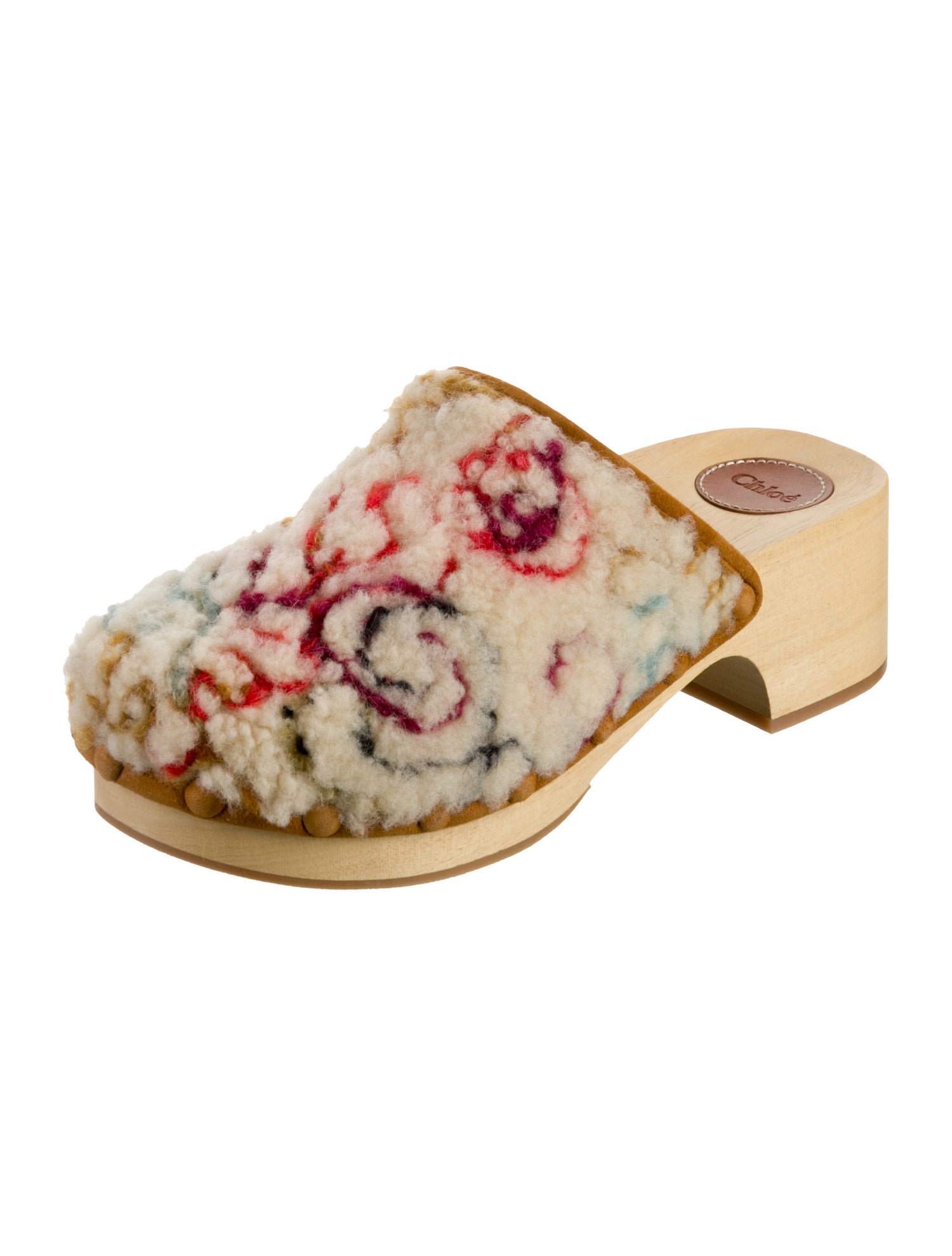 Chloé Shearling Floral Print Mules