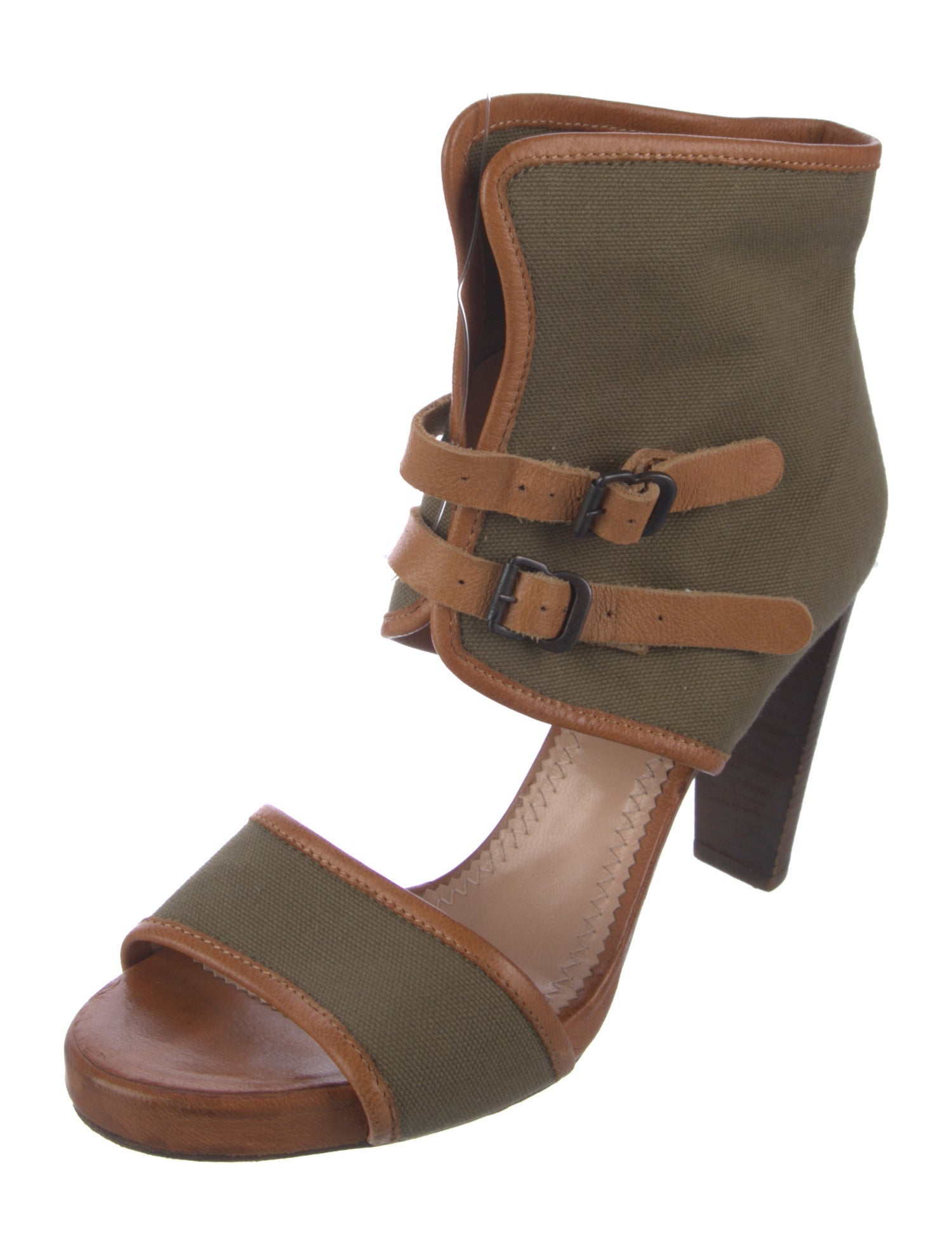 Chloé Canvas Leather Trim Embellishment Sandals