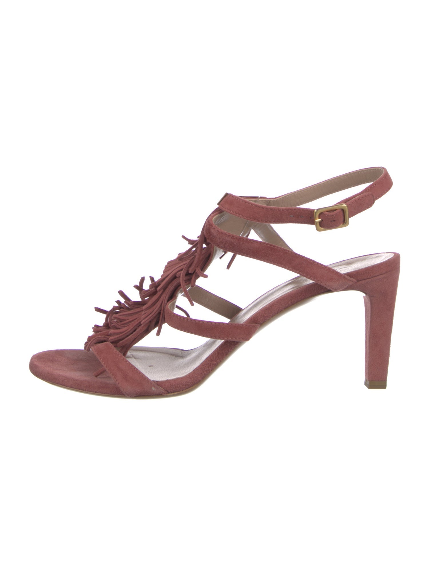 Chloé Suede Fringe Trim Accent T-Strap Sandals