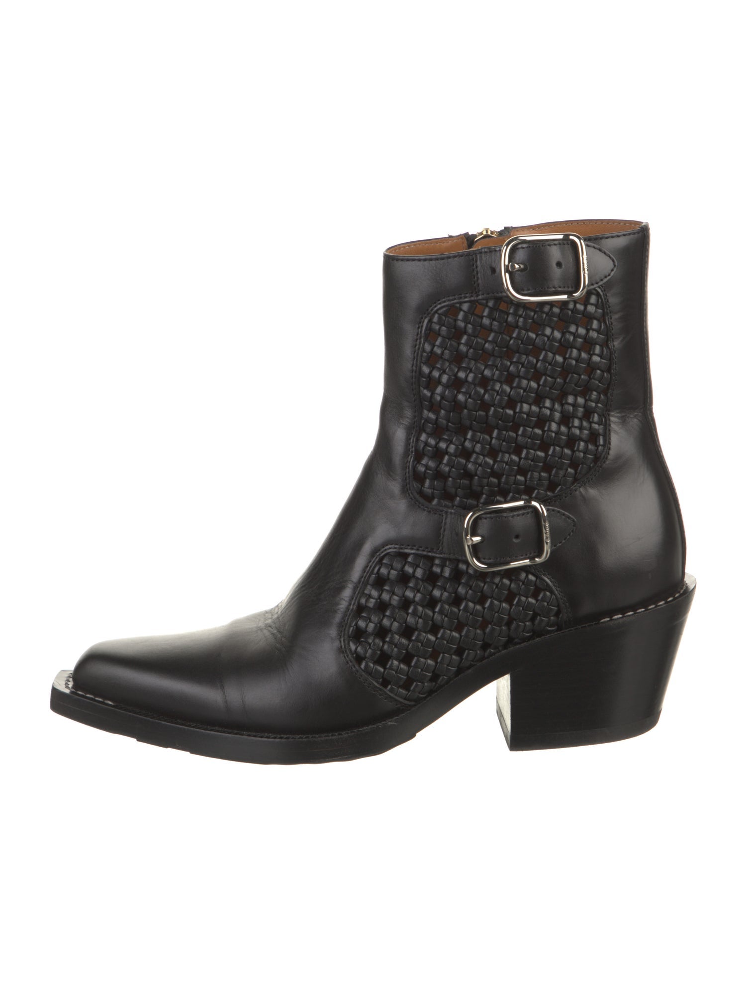 Chloé Leather Braided Accents Moto Boots