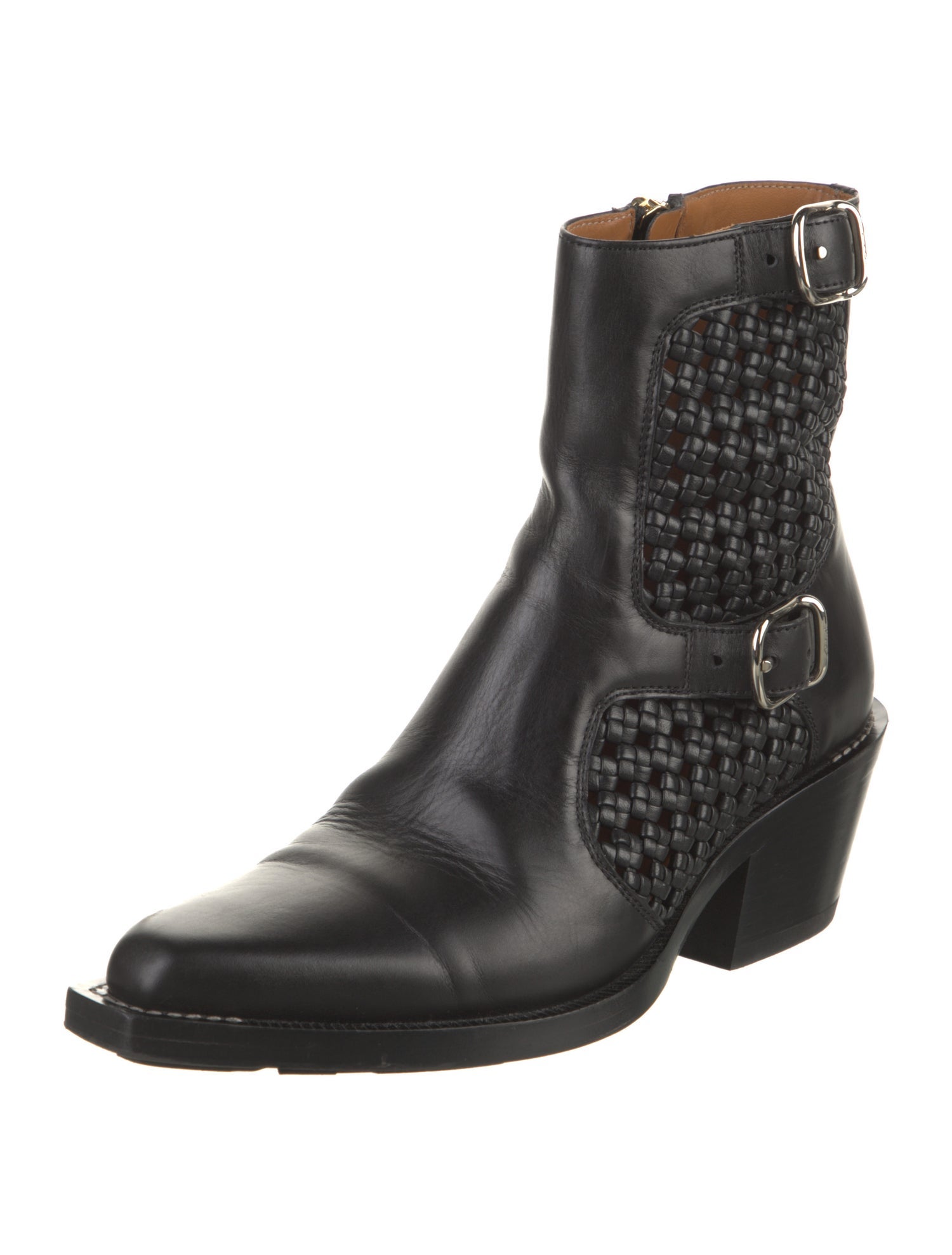 Chloé Leather Braided Accents Moto Boots