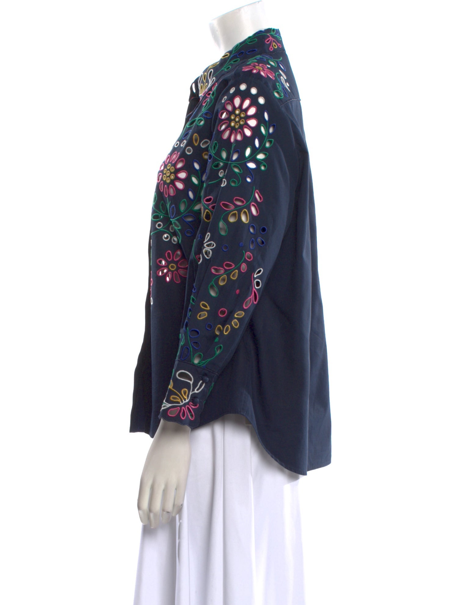 Chloé Floral Print Three-Quarter Sleeve Button-Up Top