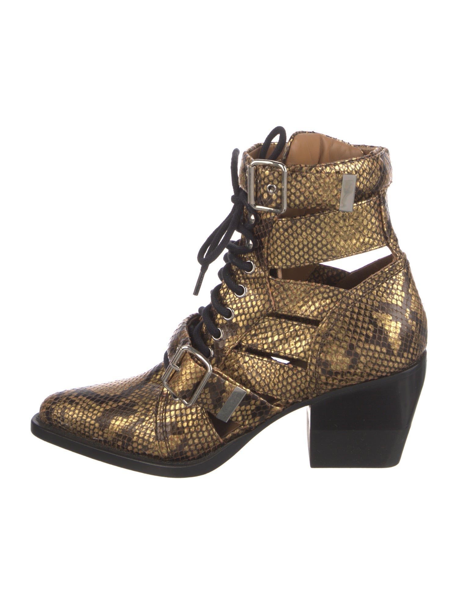 Chloé Embossed Leather Animal Print Lace-Up Boots