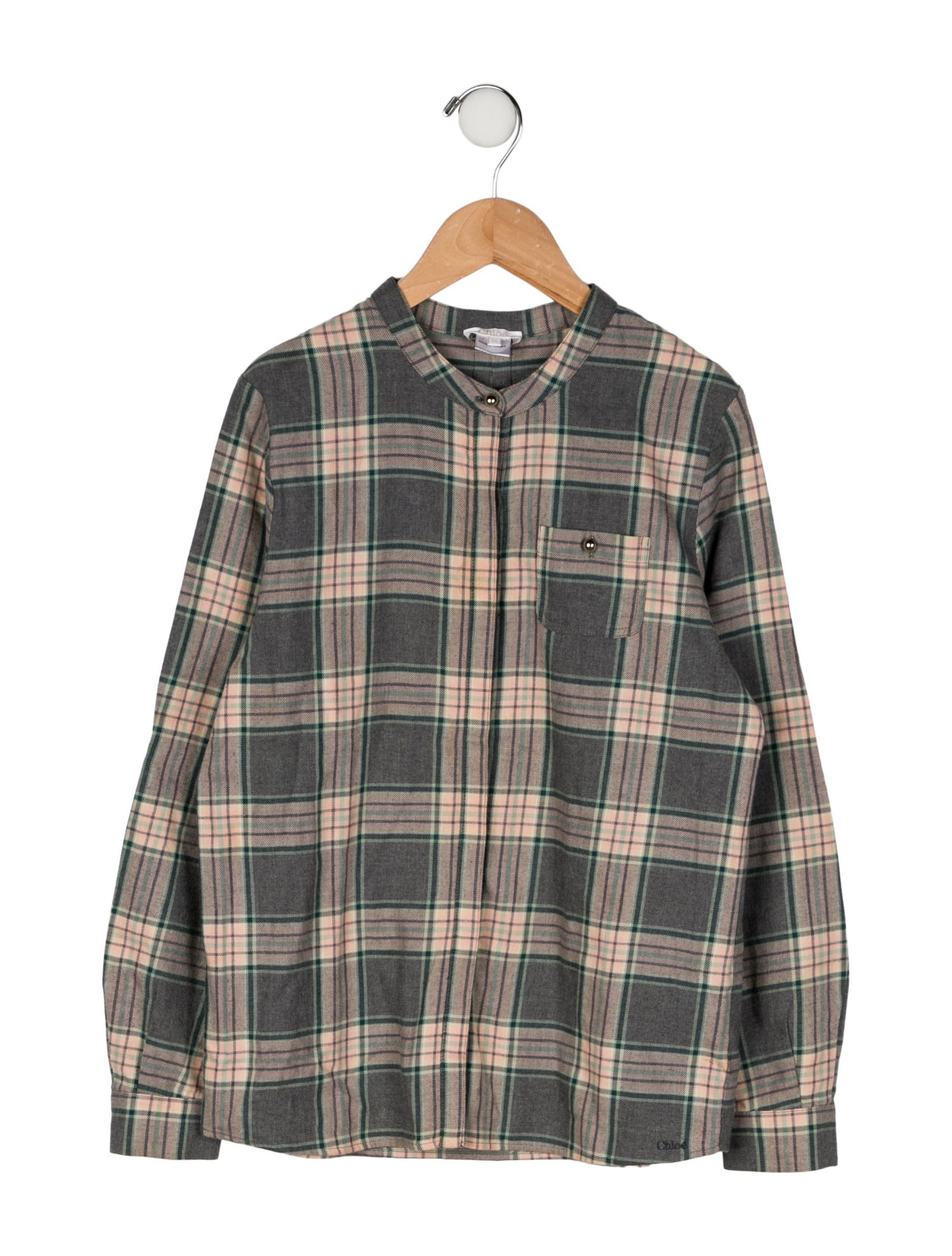 Chloé Girls' Plaid Printed Long Sleeve Top