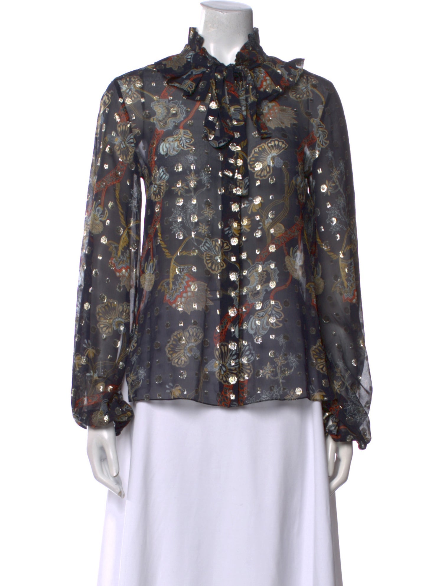 Chloé Silk Floral Print Button-Up Top