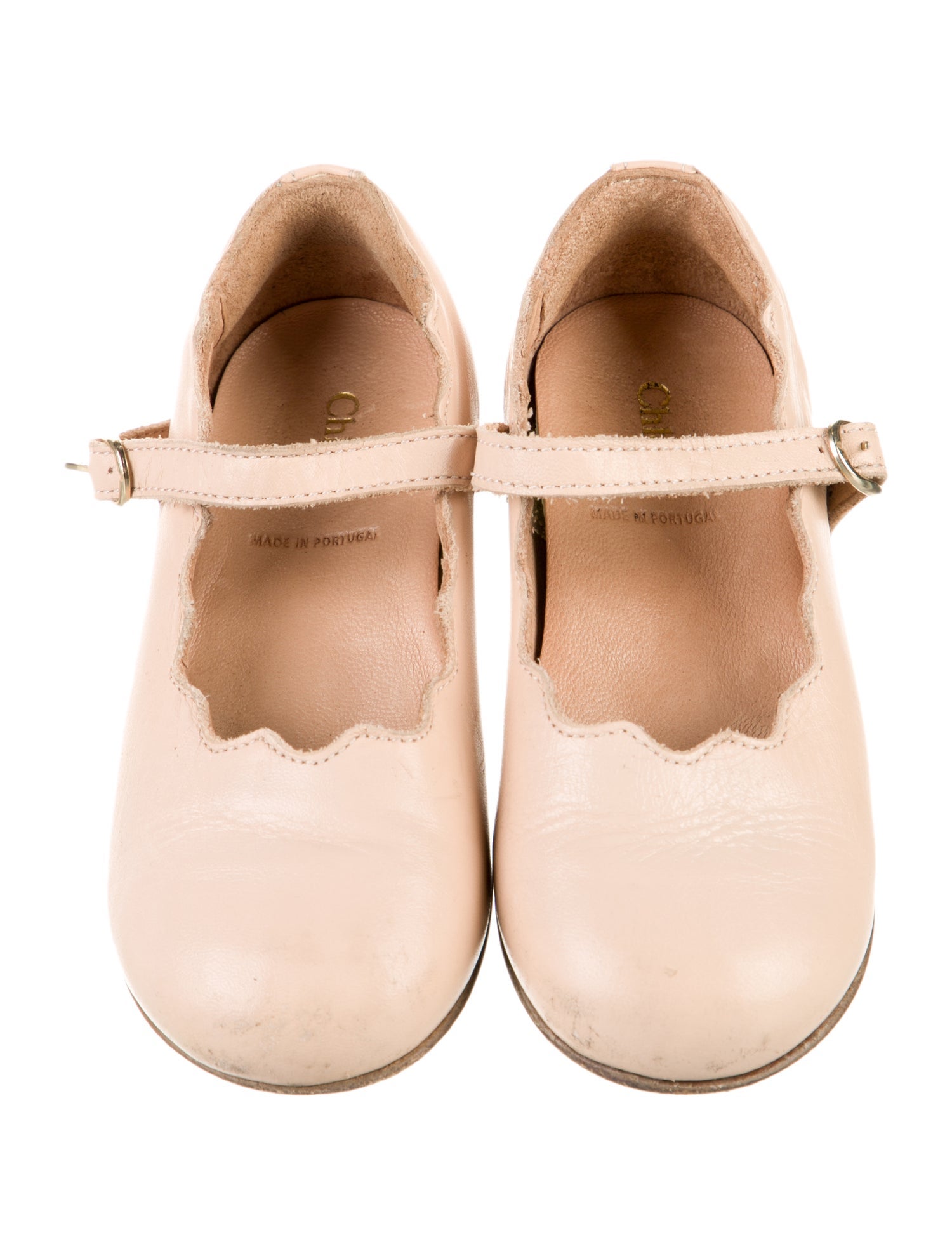 Chloé Kids Girls' Leather Scalloped Buckle Ballerina Flats