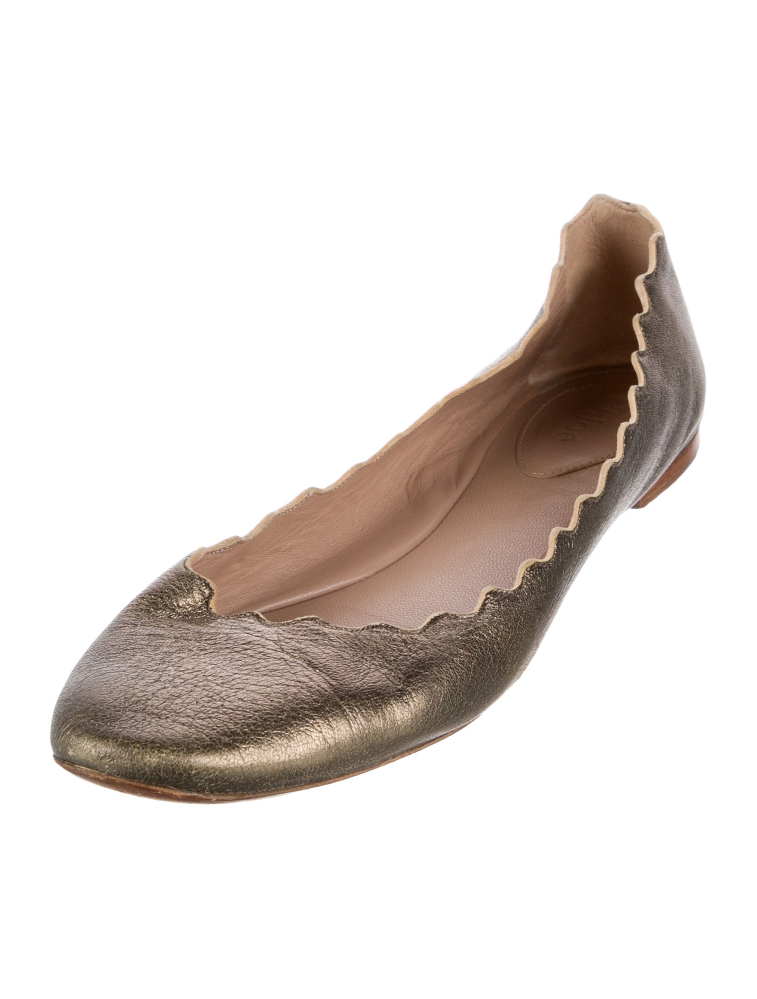 Chloé Leather Scalloped Accent Ballet Flats