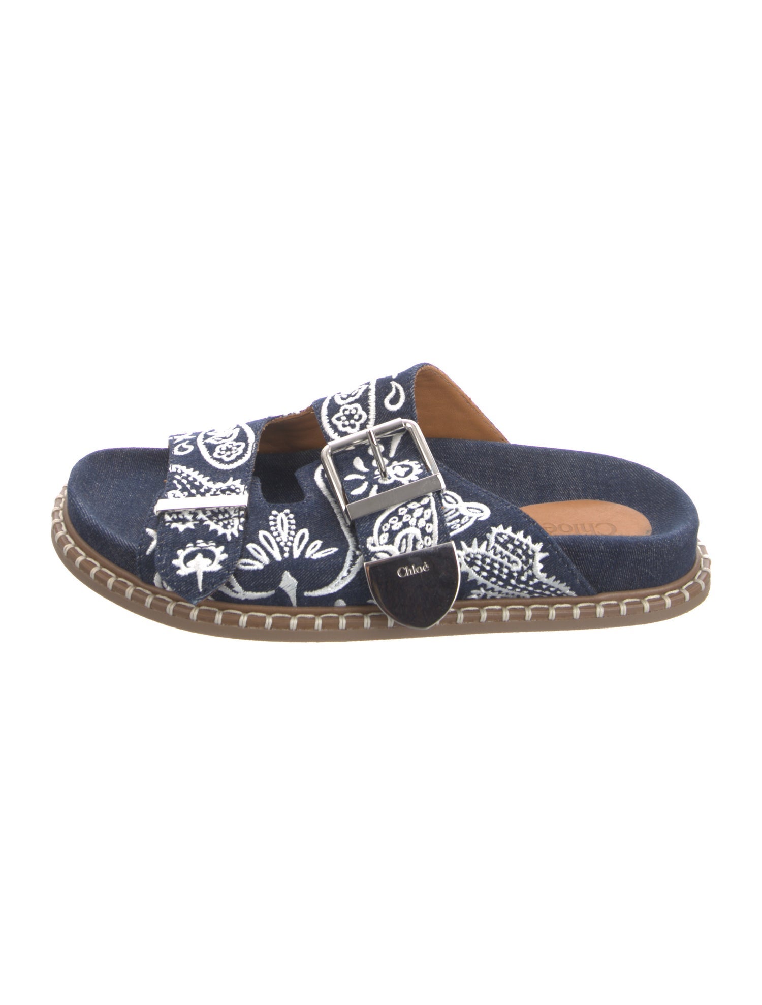 Chloé Denim Lace Pattern Slides