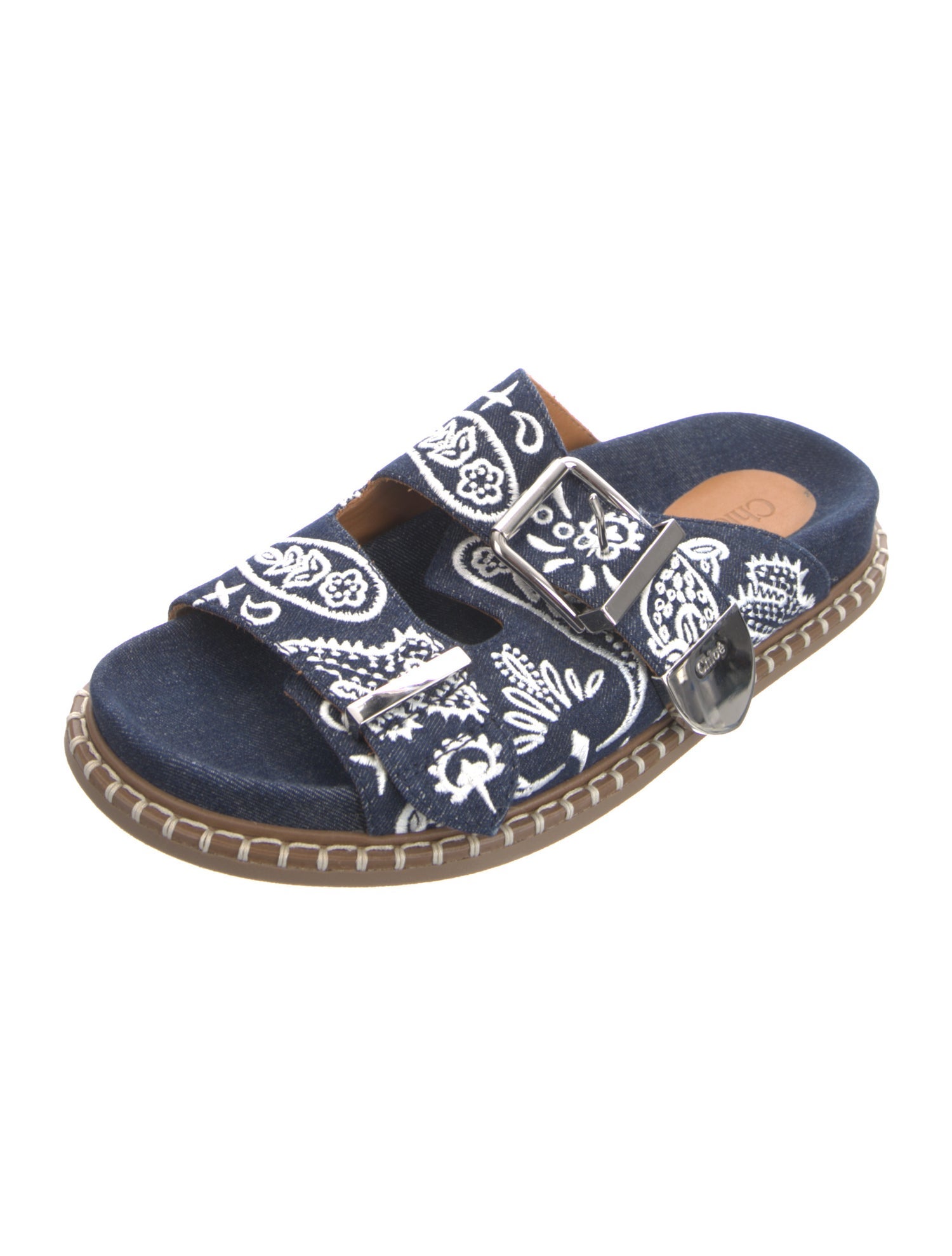 Chloé Denim Lace Pattern Slides