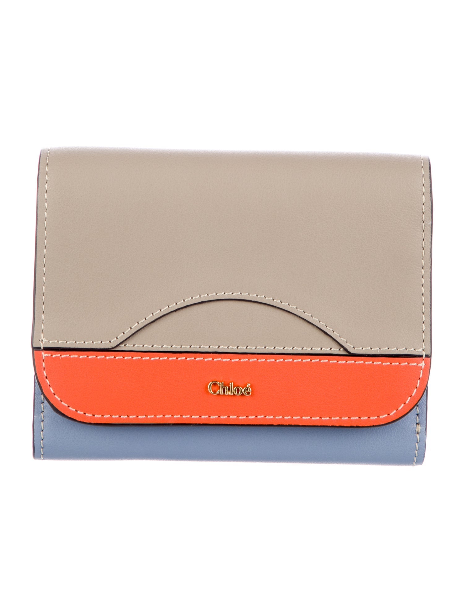 Chloé Leather Colorblock Pattern Compact Wallet w/ Tags