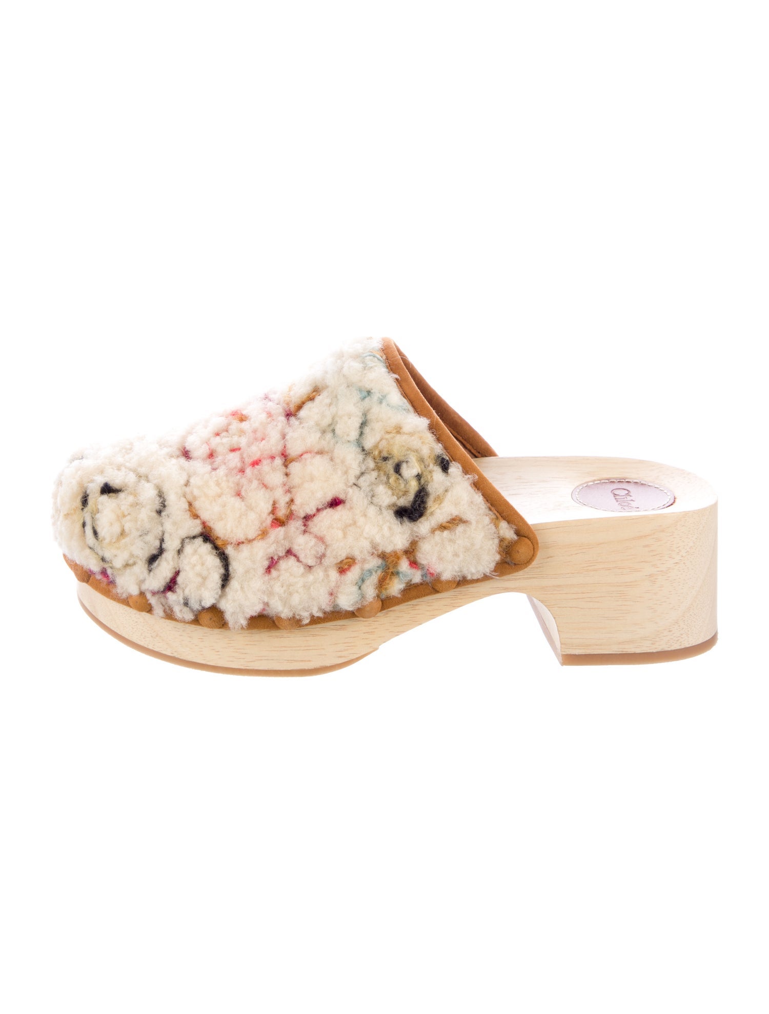Chloé Shearling Floral Print Slides