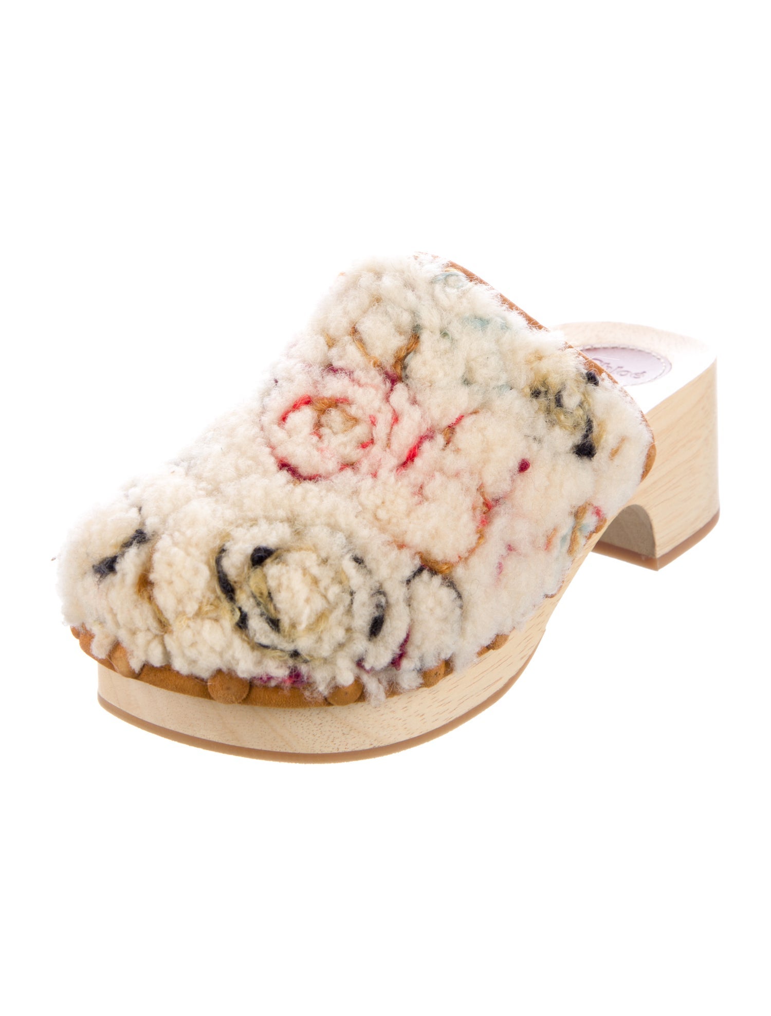 Chloé Shearling Floral Print Slides