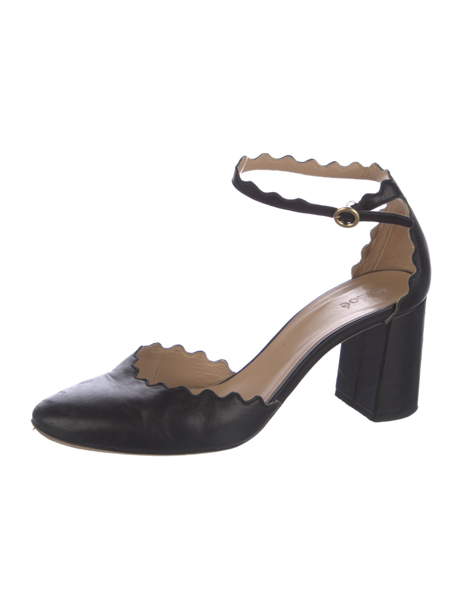 Chloé Leather Scalloped Accent D'Orsay Pumps