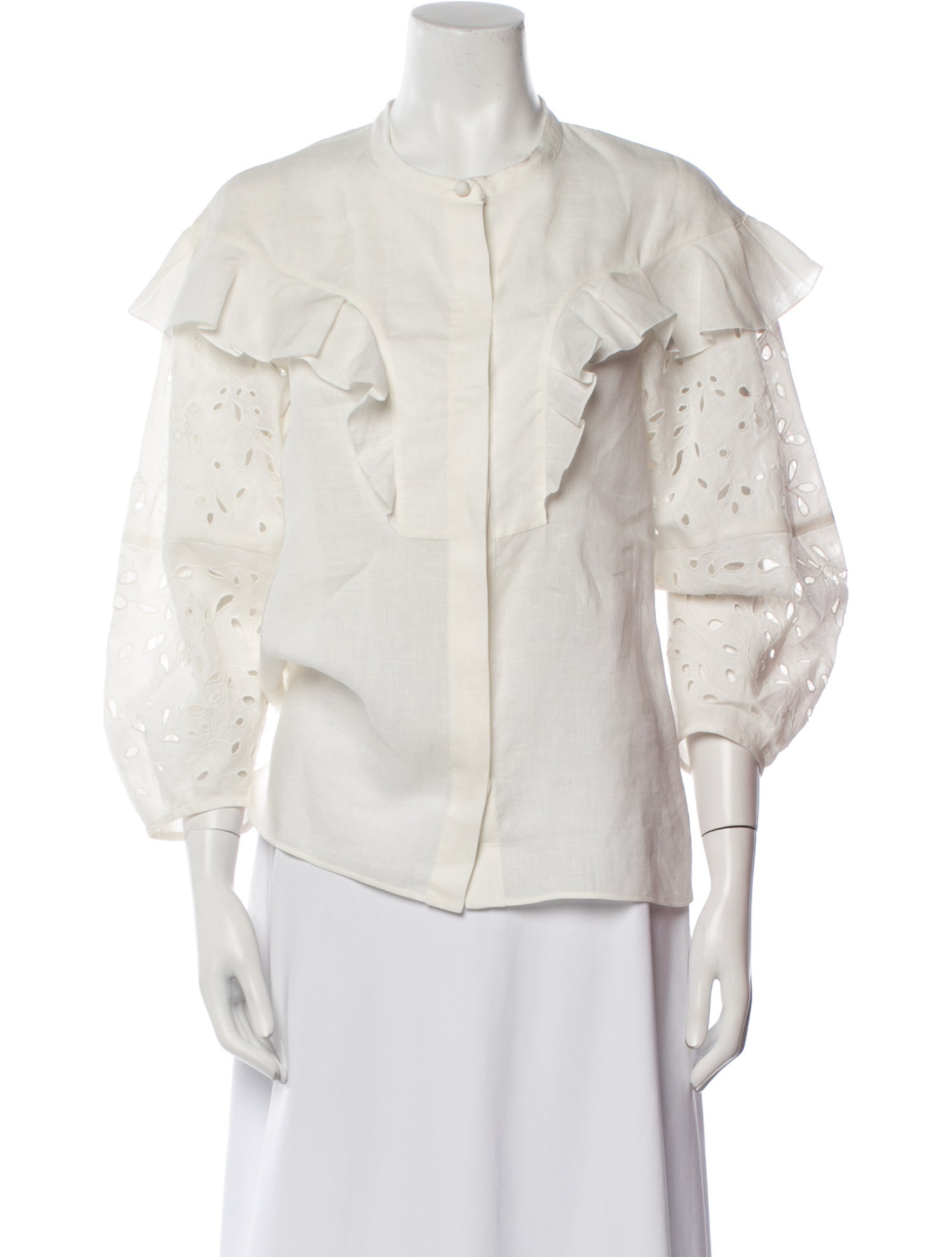 Chloé Linen Crew Neck Button-Up Top