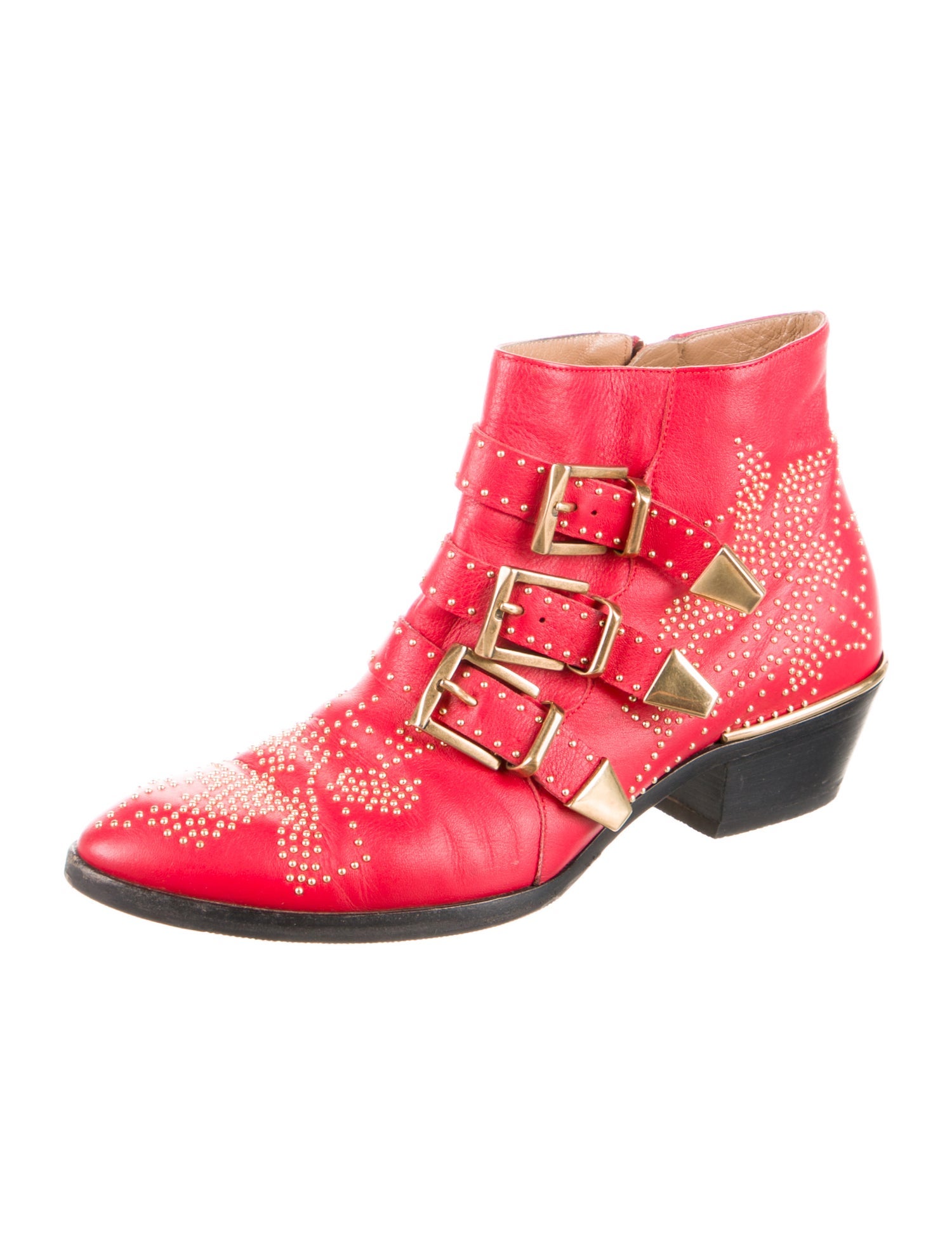 Chloé Leather Studded Accents Western Boots