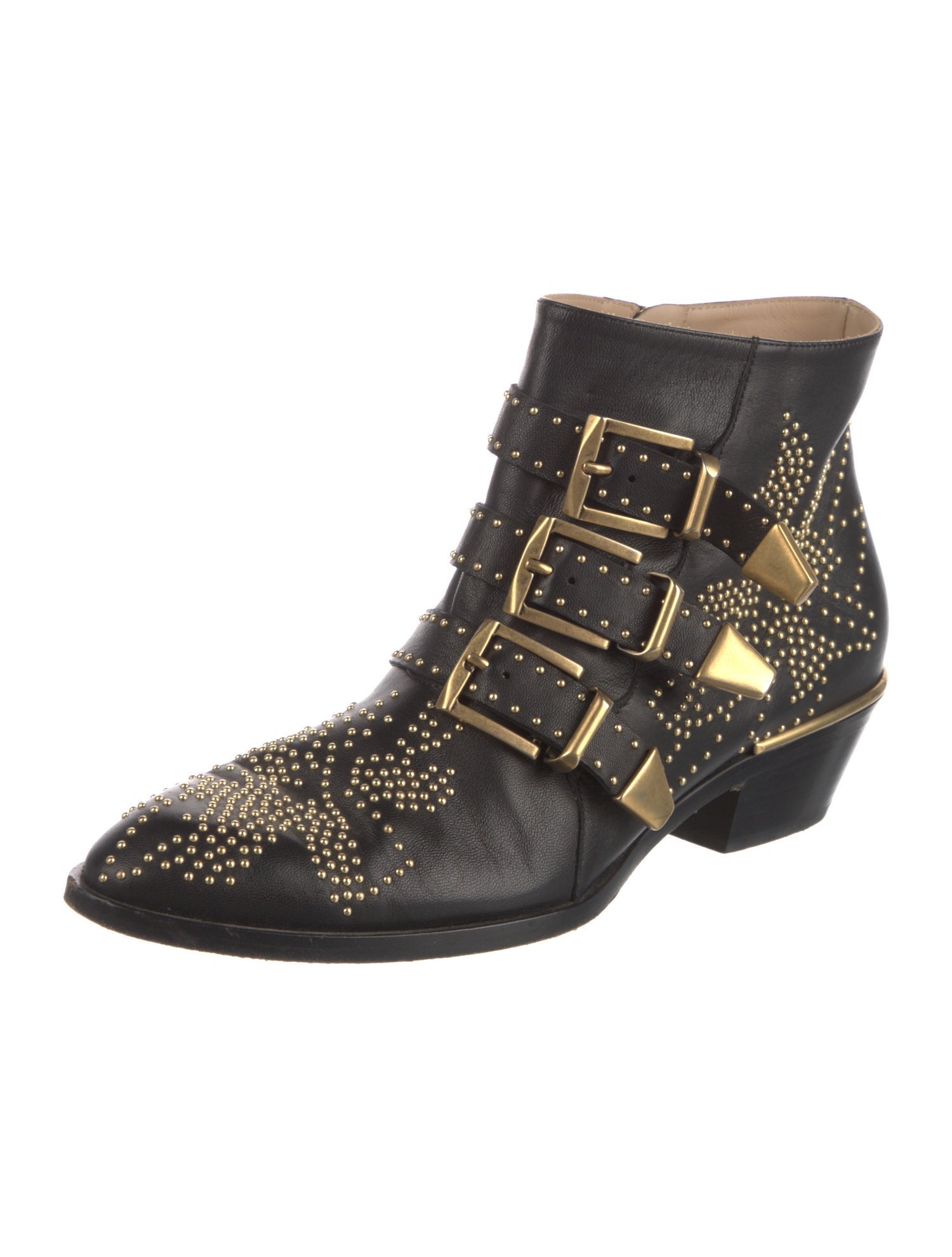 Chloé Leather Studded Accents Western Boots
