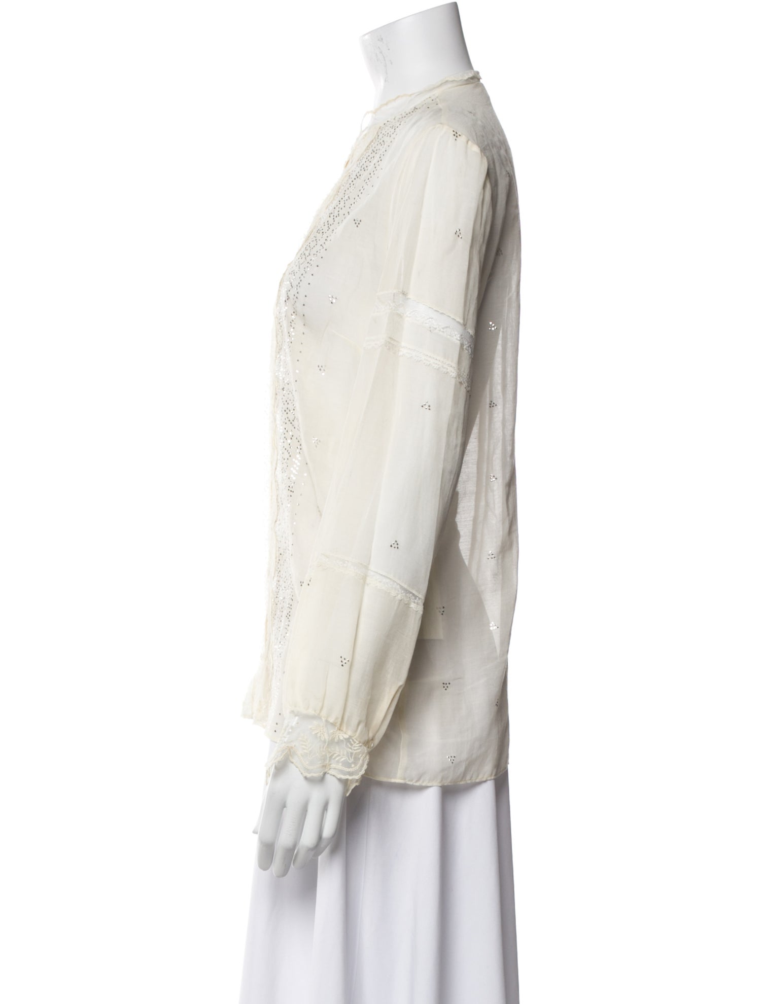 Chloé Crew Neck Long Sleeve Button-Up Top