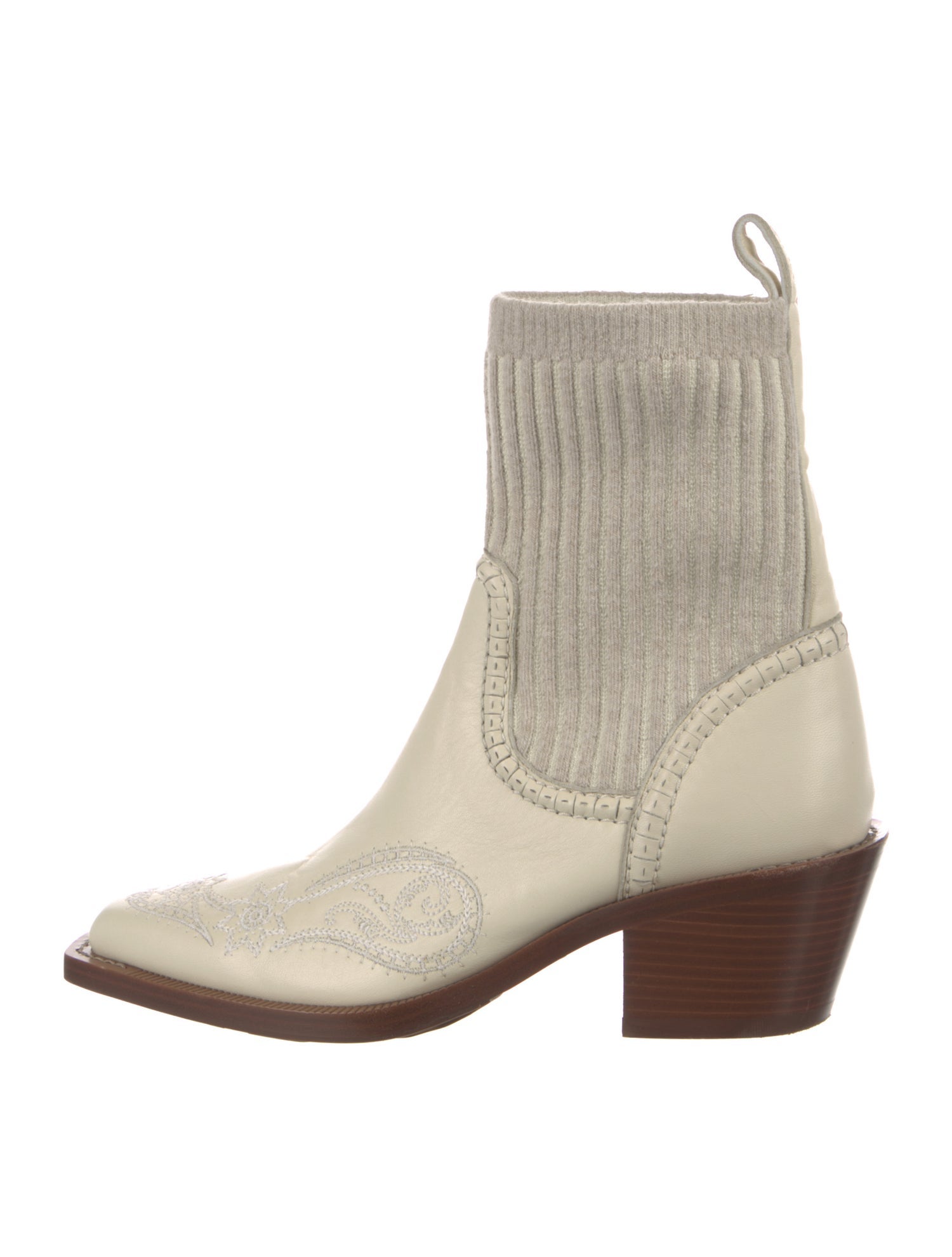Chloé Leather Embroidered Accent Western Boots