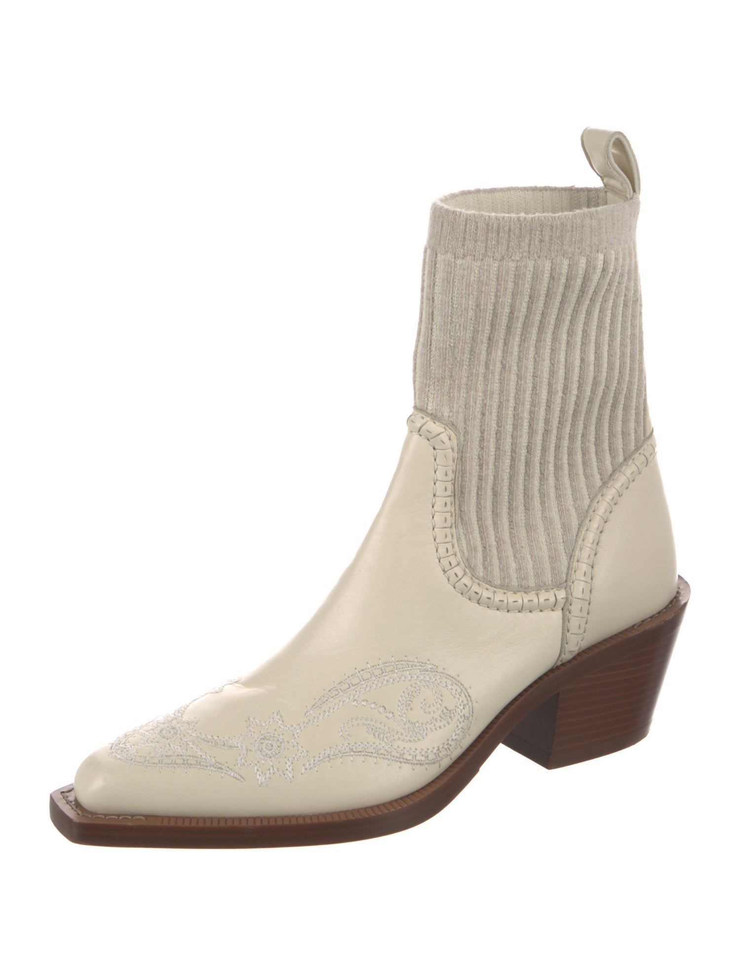 Chloé Leather Embroidered Accent Western Boots