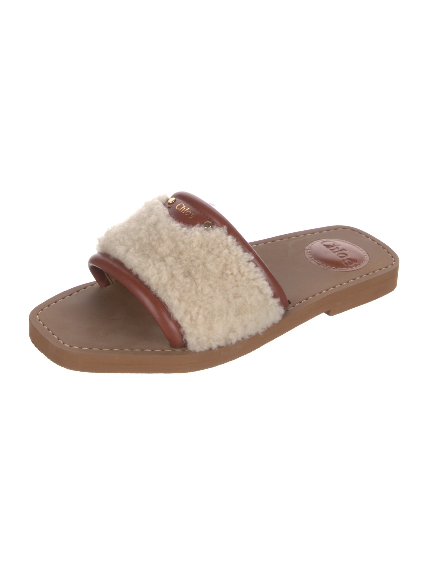 Chloé Shearling Colorblock Pattern Slides
