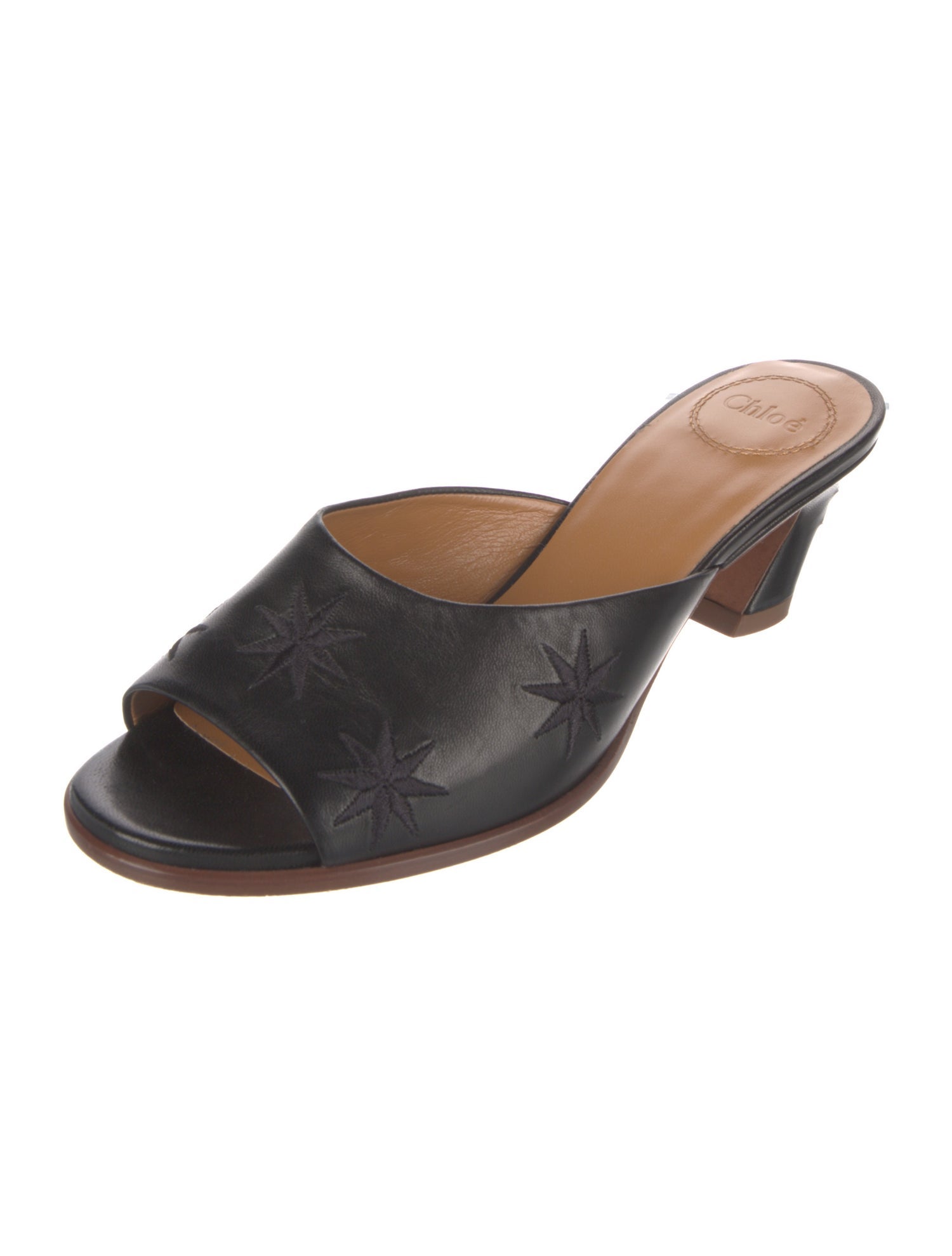 Chloé Leather Embroidered Accent Slides