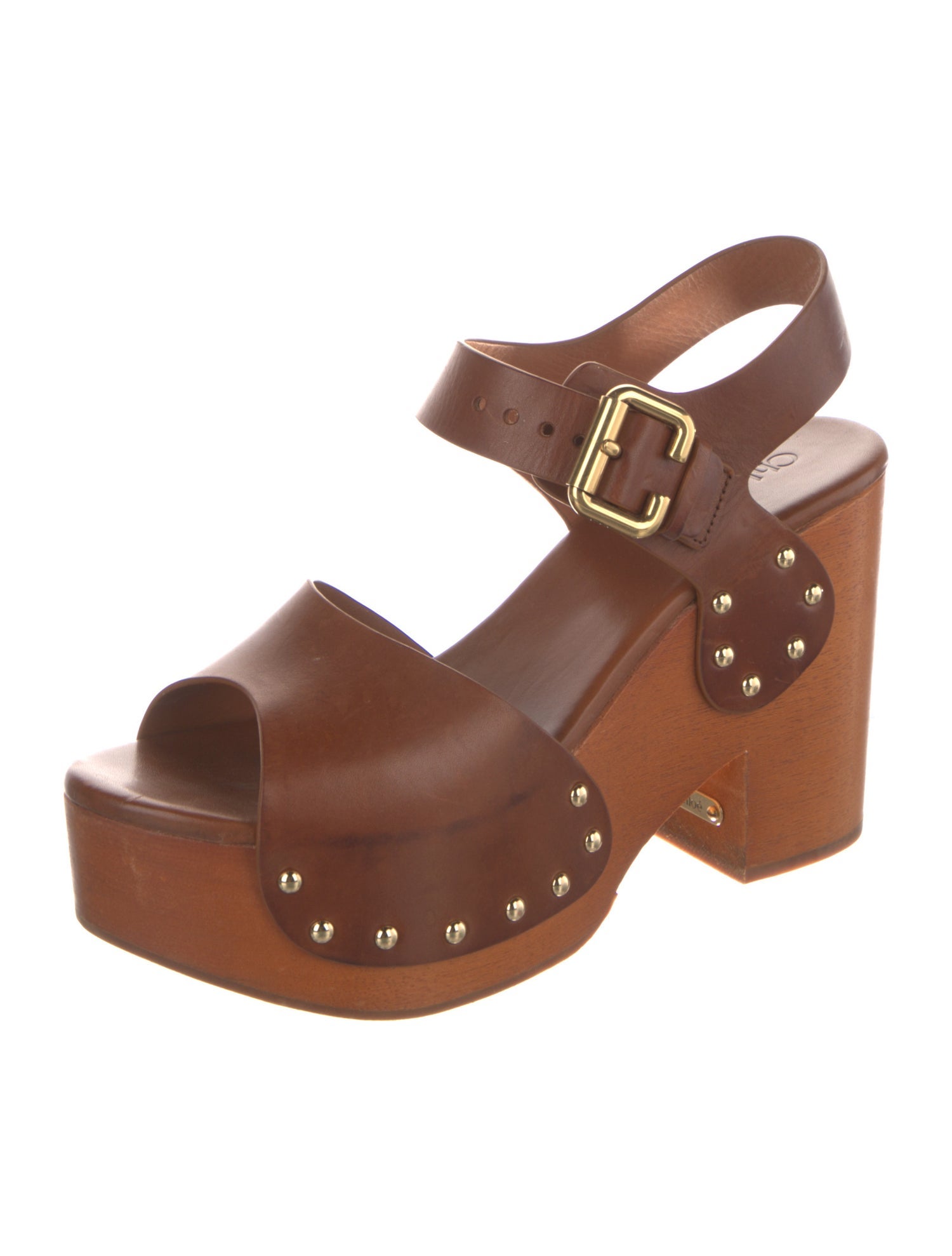 Chloé Leather Studded Accents Slingback Sandals