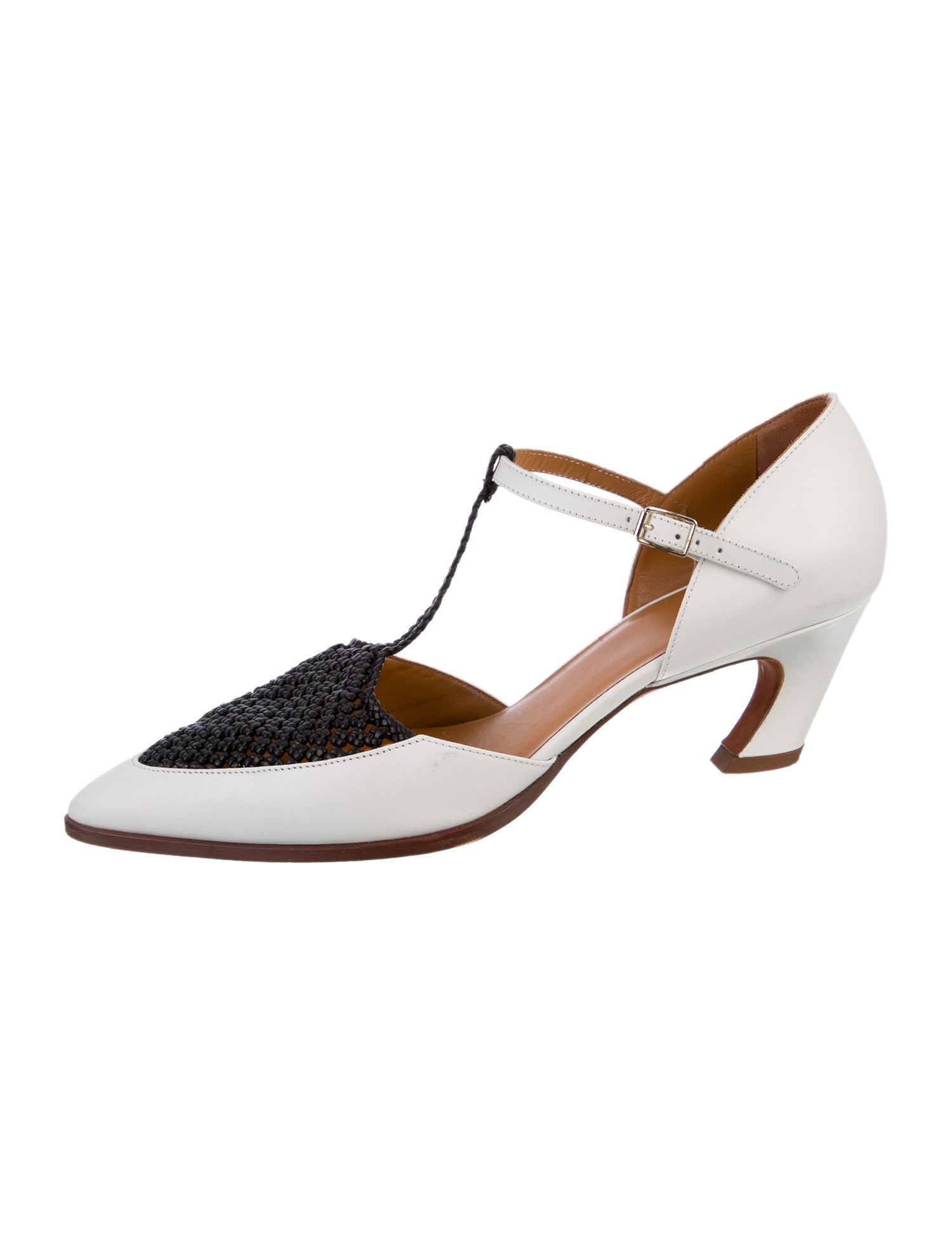 Chloé Leather Colorblock Pattern T-Strap Pumps