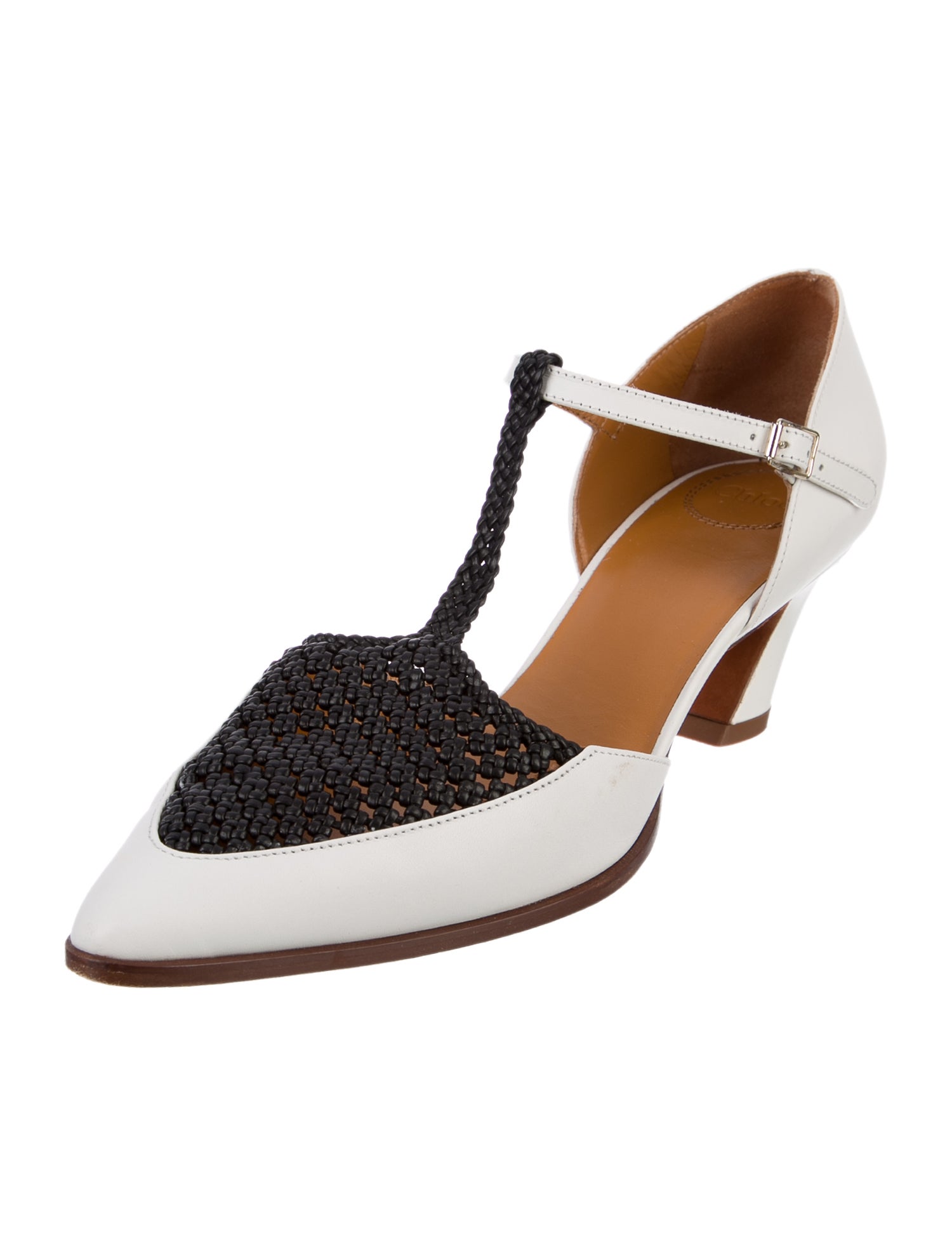 Chloé Leather Colorblock Pattern T-Strap Pumps