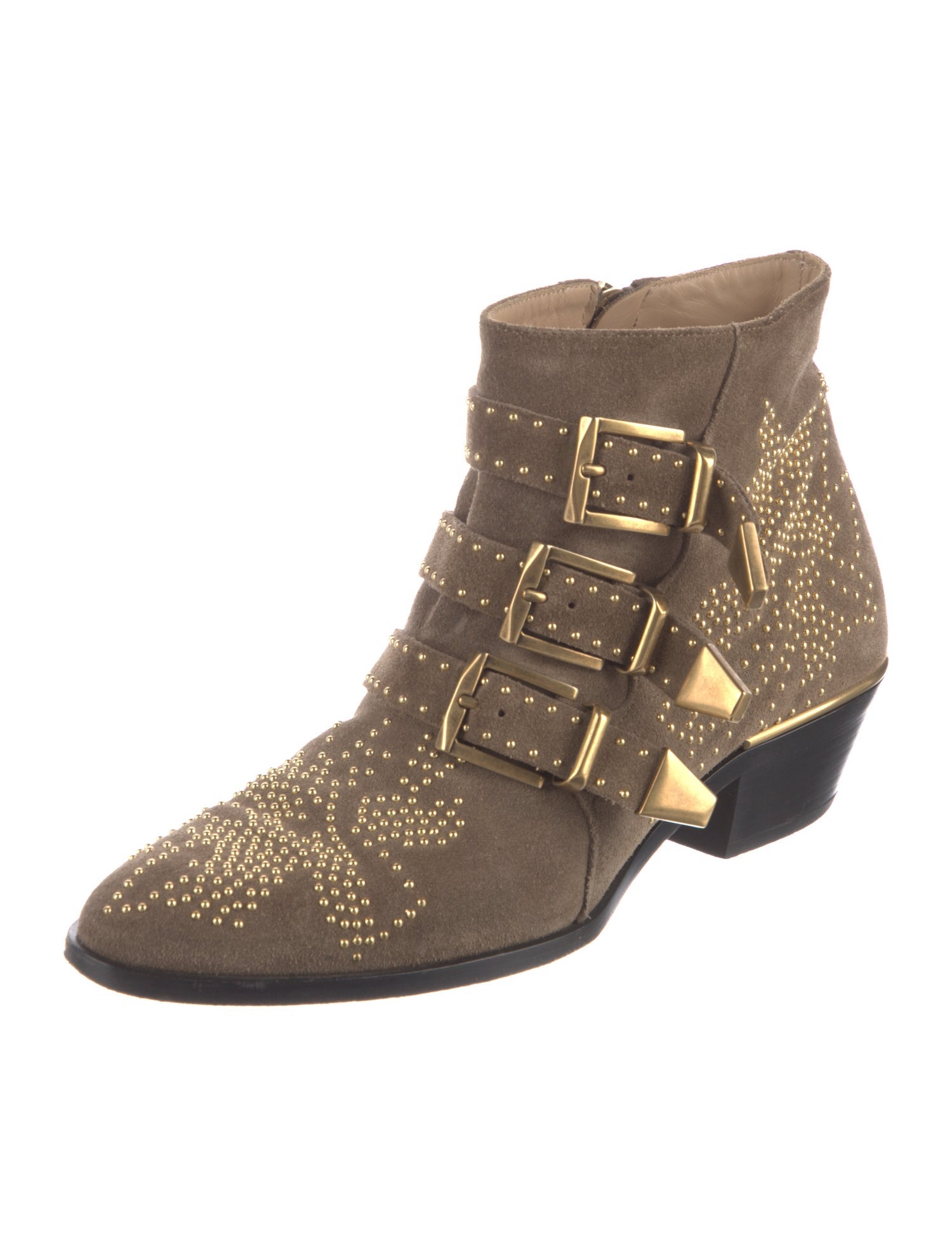 Chloé Suede Studded Accents Western Boots