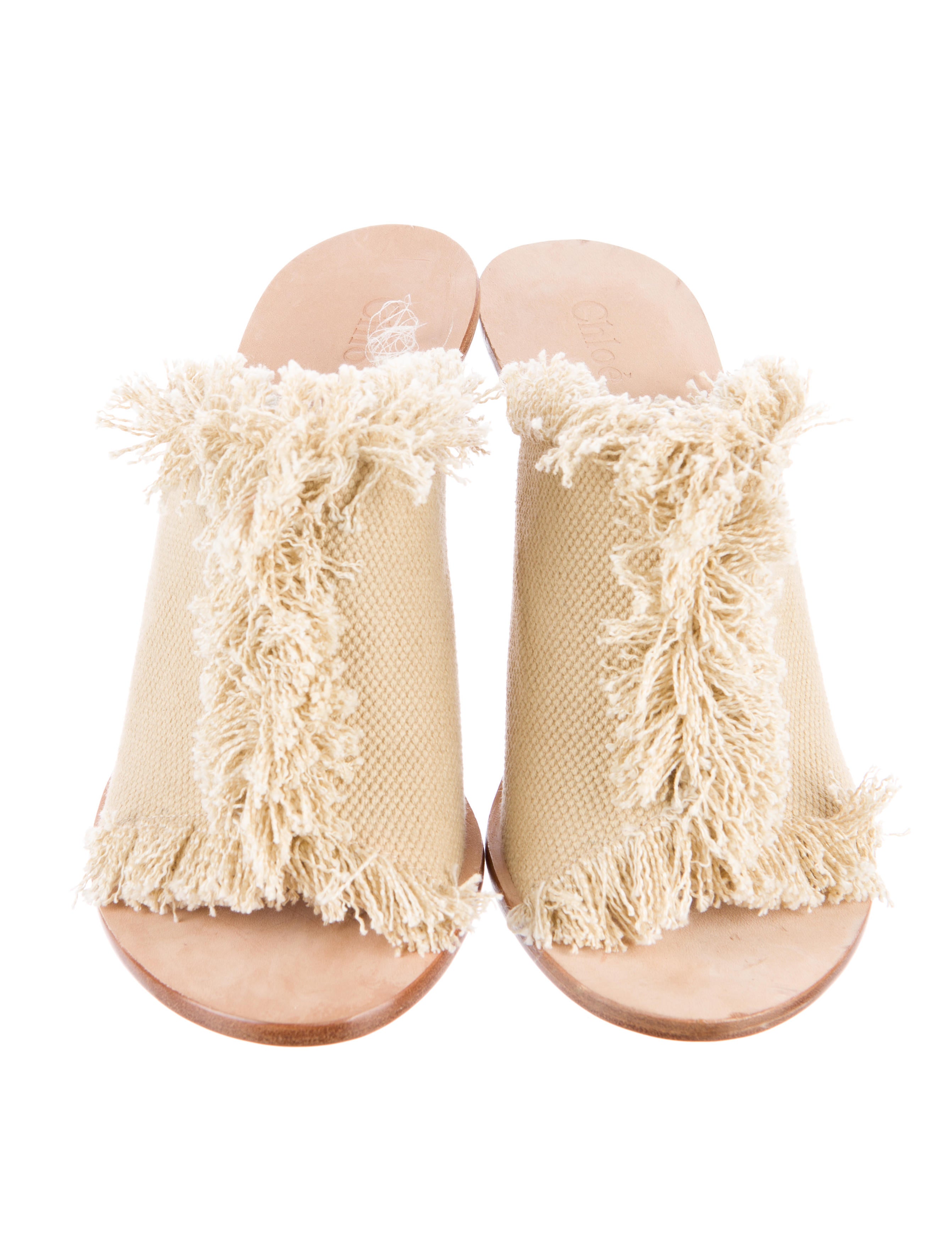 Chloé Fringe Canvas Wedge Sandals Shoes CHL37006 The RealReal