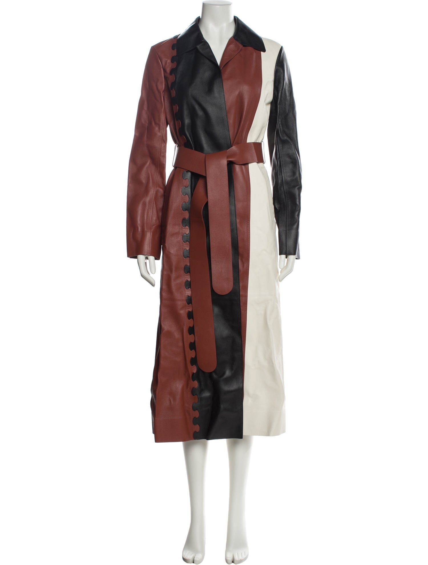 Chloé Lamb Leather Colorblock Pattern Trench Coat