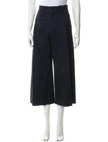 Pre-owned Chloé Virgin Wool Wide Leg Pants In Black