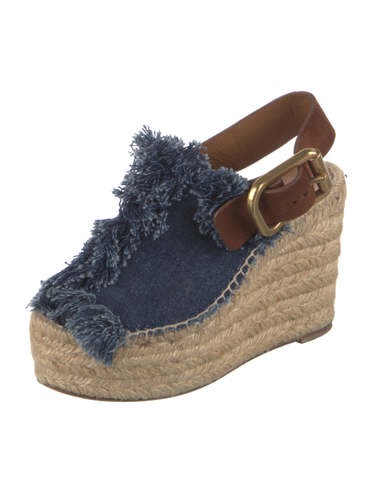 Chloé Denim Colorblock Pattern Slingback Pumps