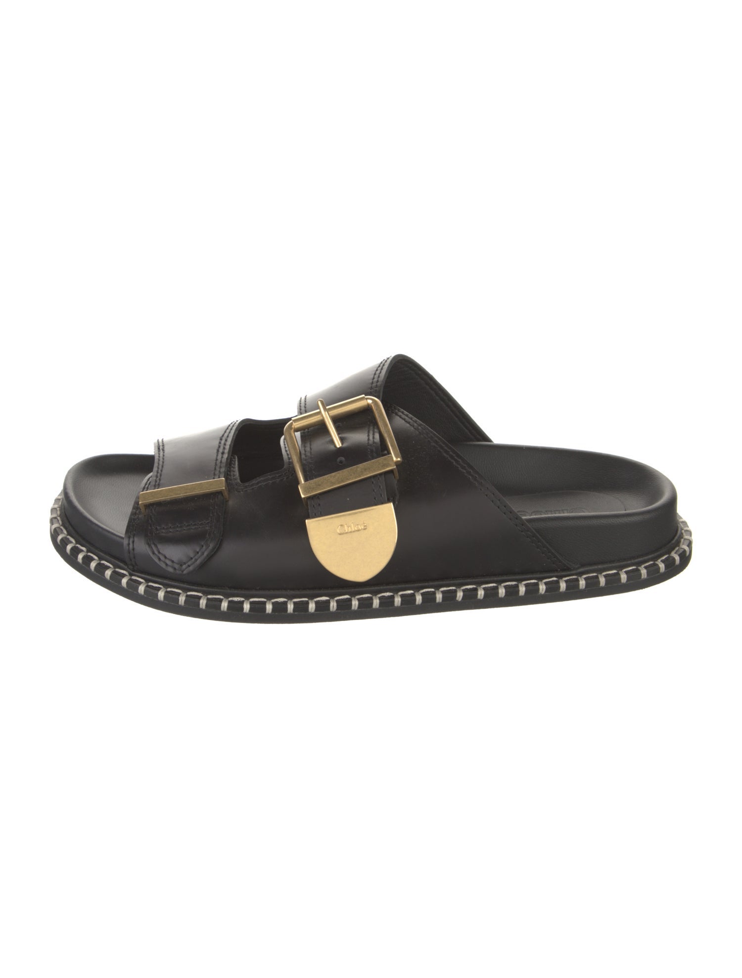 Chloé Leather Whipstitch Trim Slides