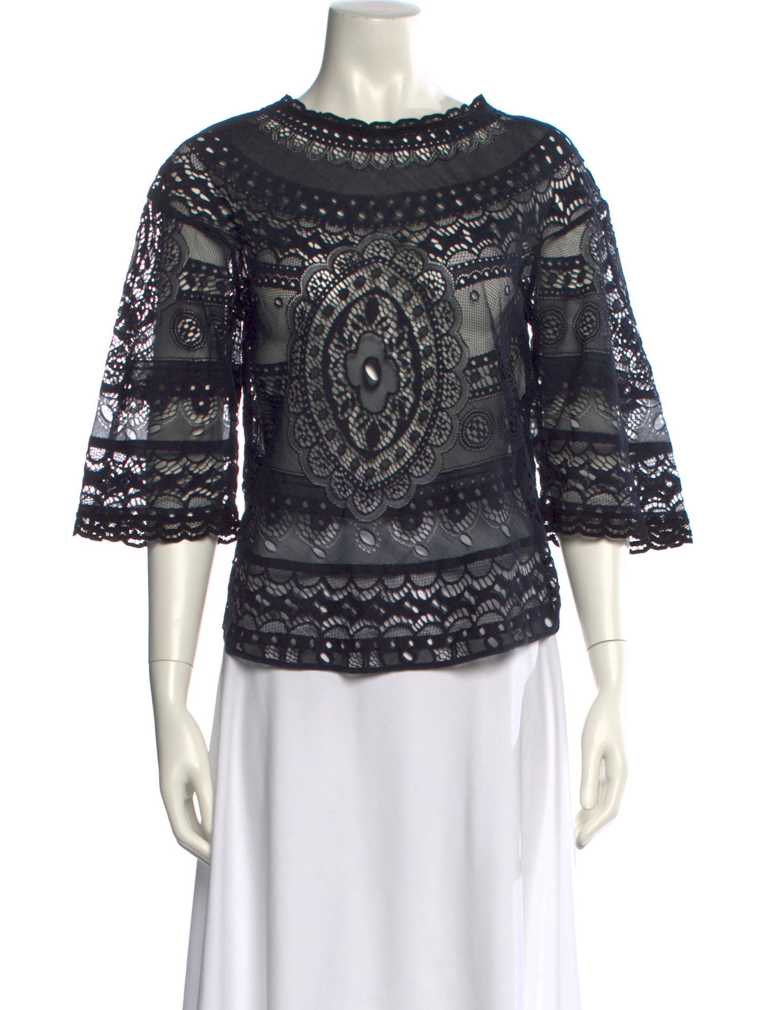 Chloé Lace Pattern Bateau Neckline Blouse