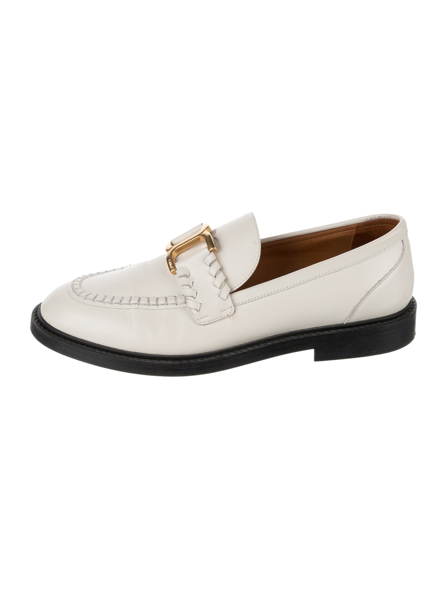 Chloé Leather Whipstitch Trim Loafers