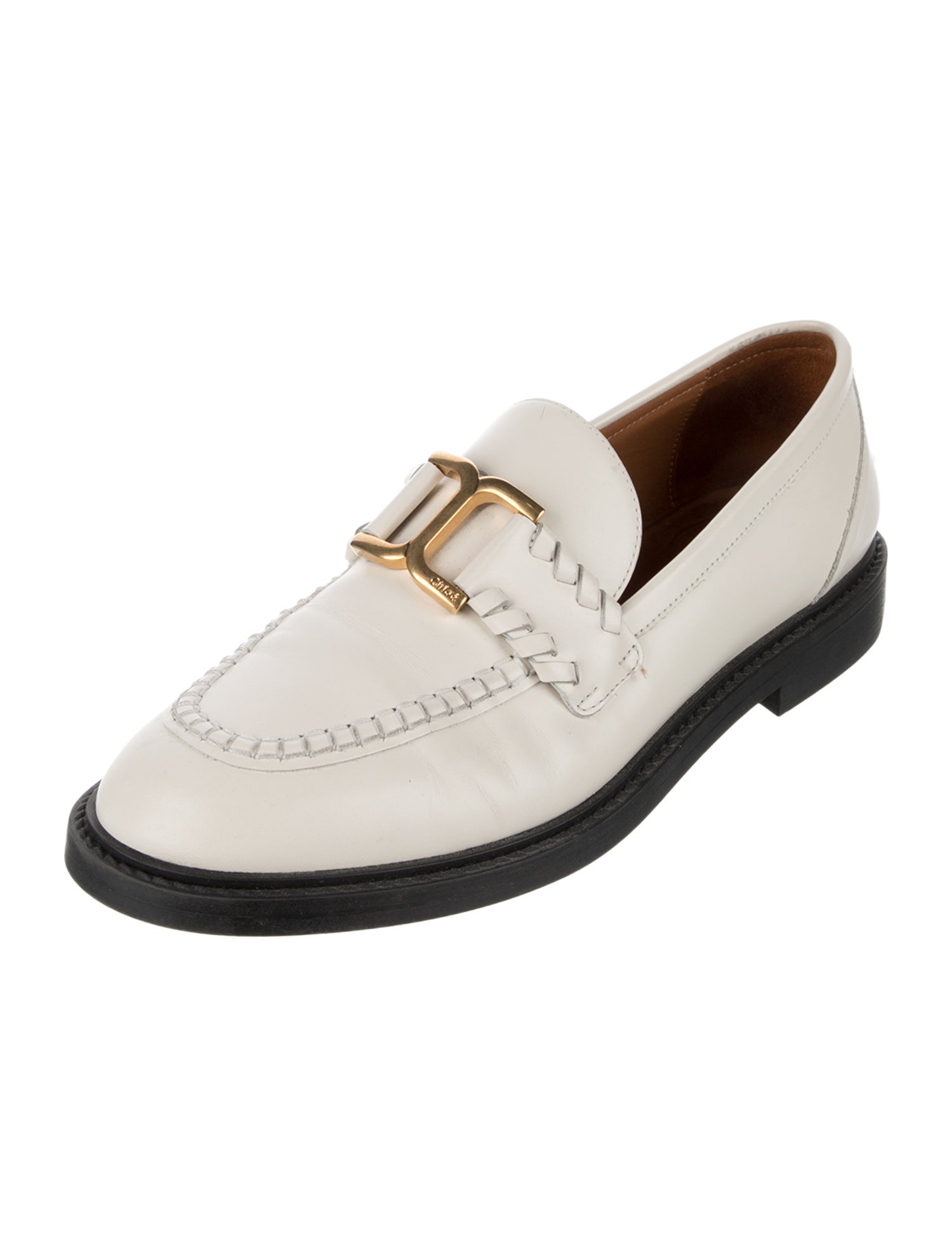 Chloé Leather Whipstitch Trim Loafers