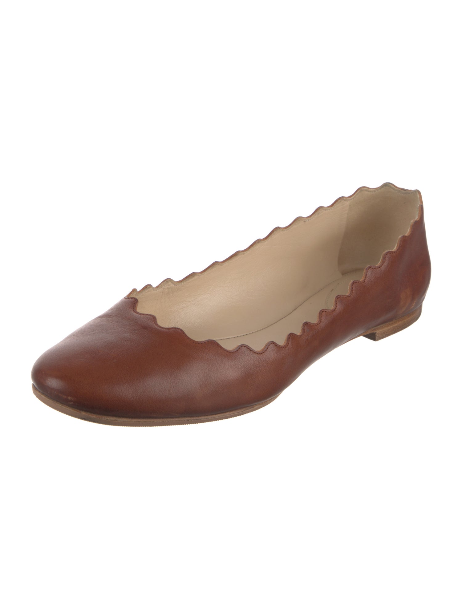 Chloé Leather Scalloped Accent Ballet Flats