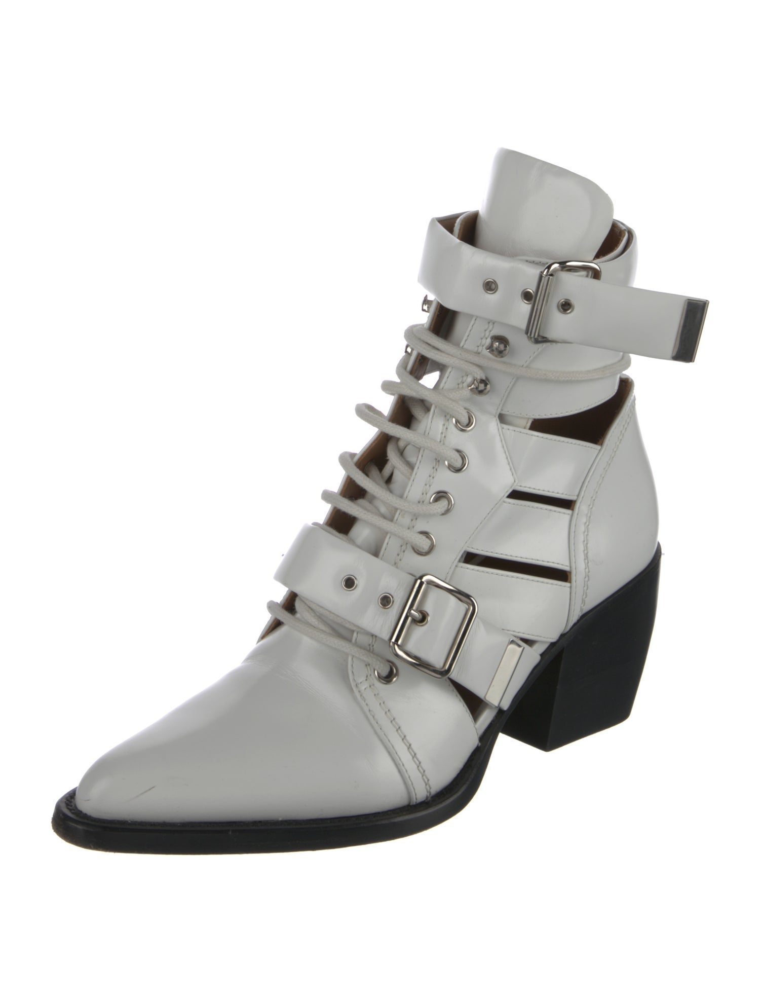 Chloé Leather Cutout Accent Lace-Up Boots