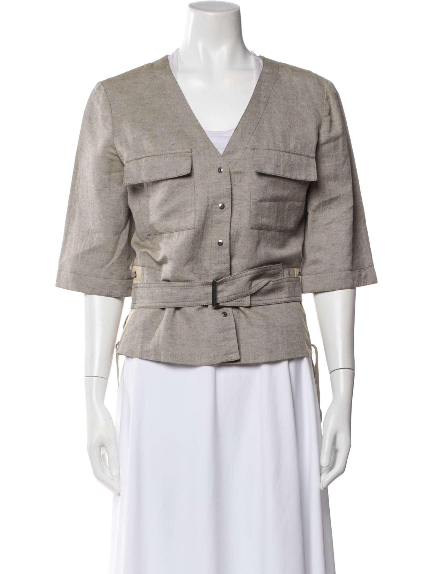 Chloé Linen V-Neck Button-Up Top