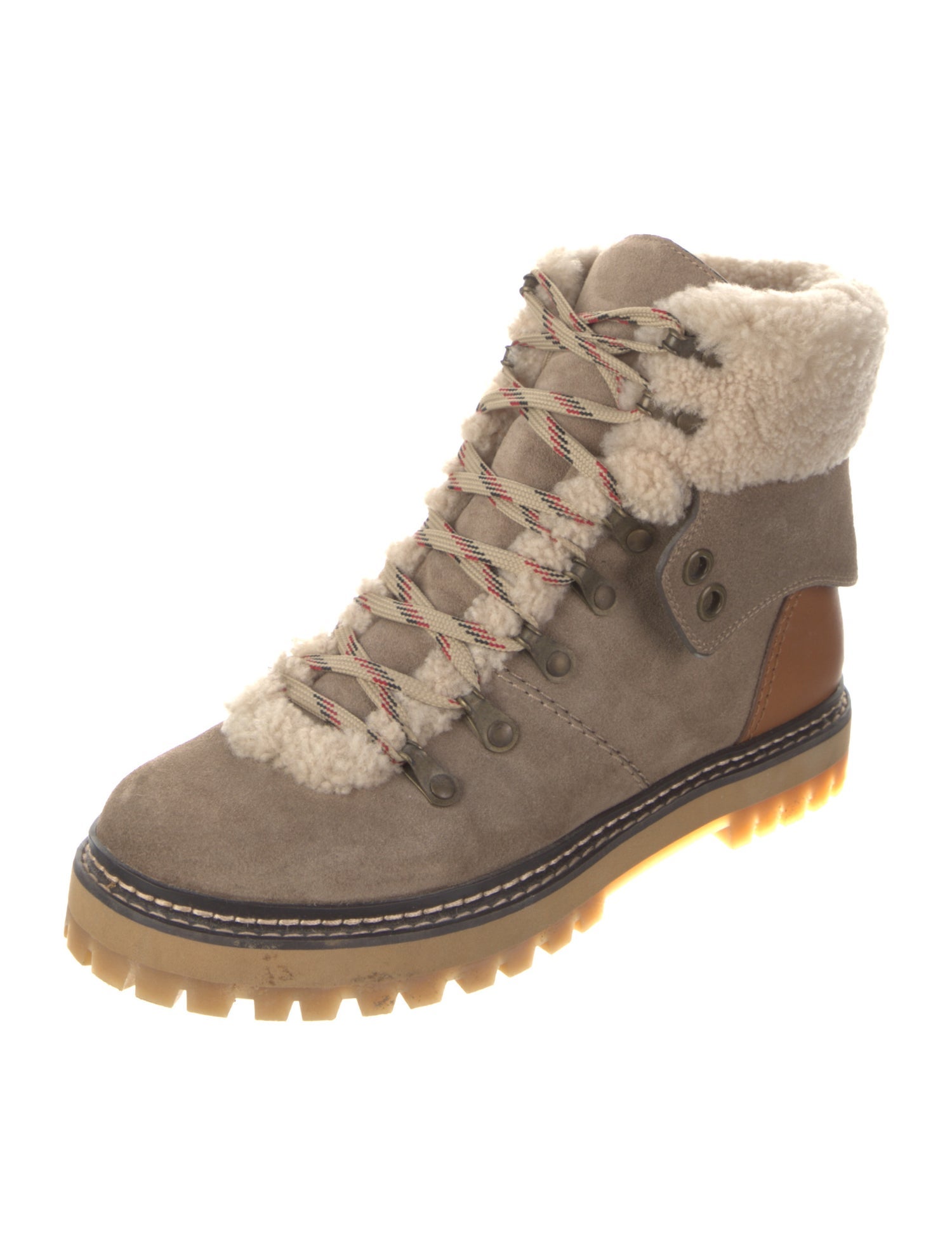 Chloé Suede Colorblock Pattern Combat Boots