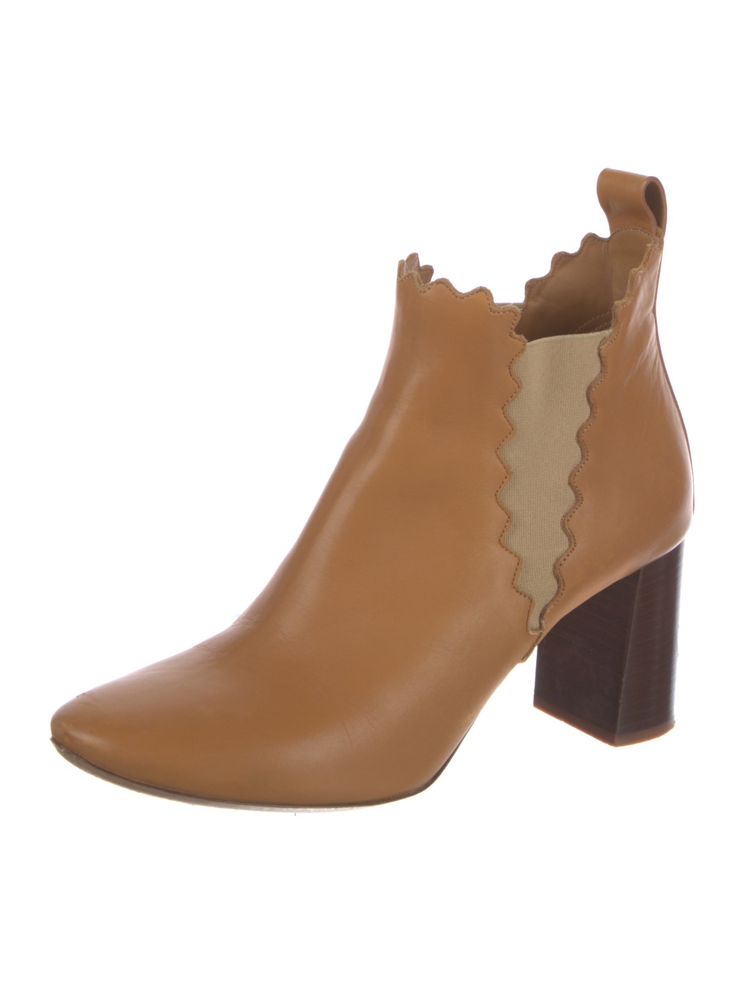 Chloé Leather Scalloped Accent Chelsea Boots