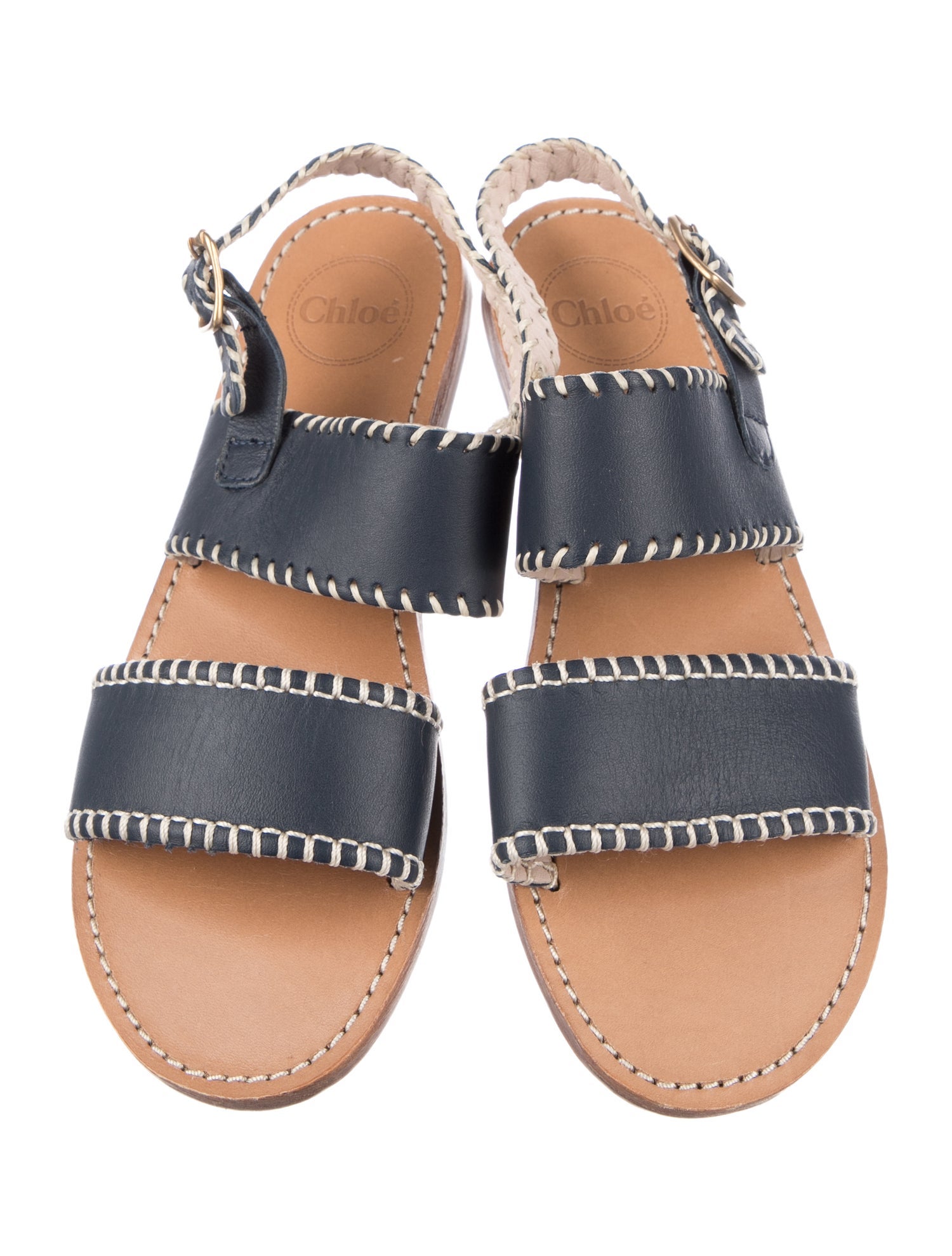 Chloé Girls' Logo Print Leather Flat Sandals