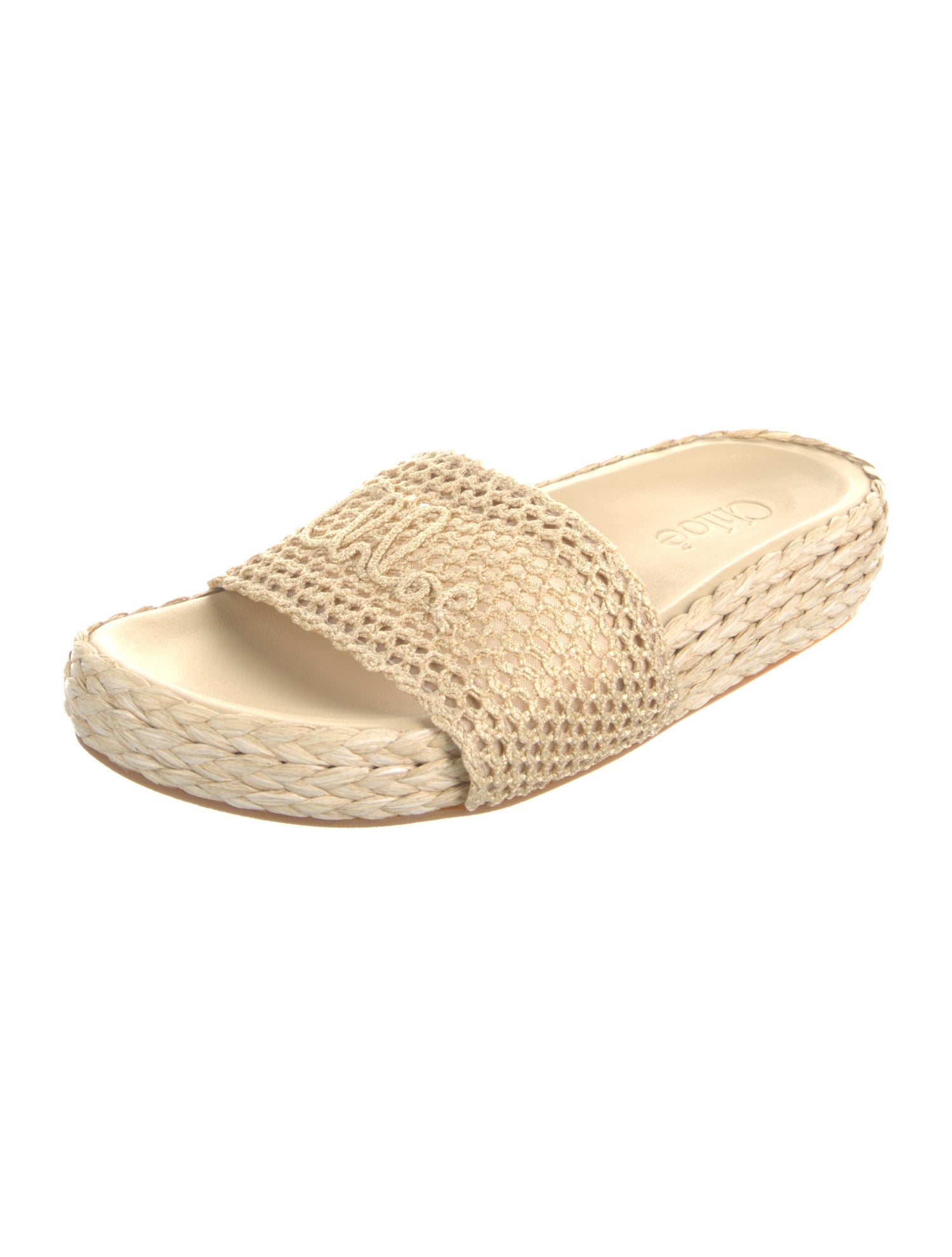 Chloé Raffia Embroidered Accent Slippers